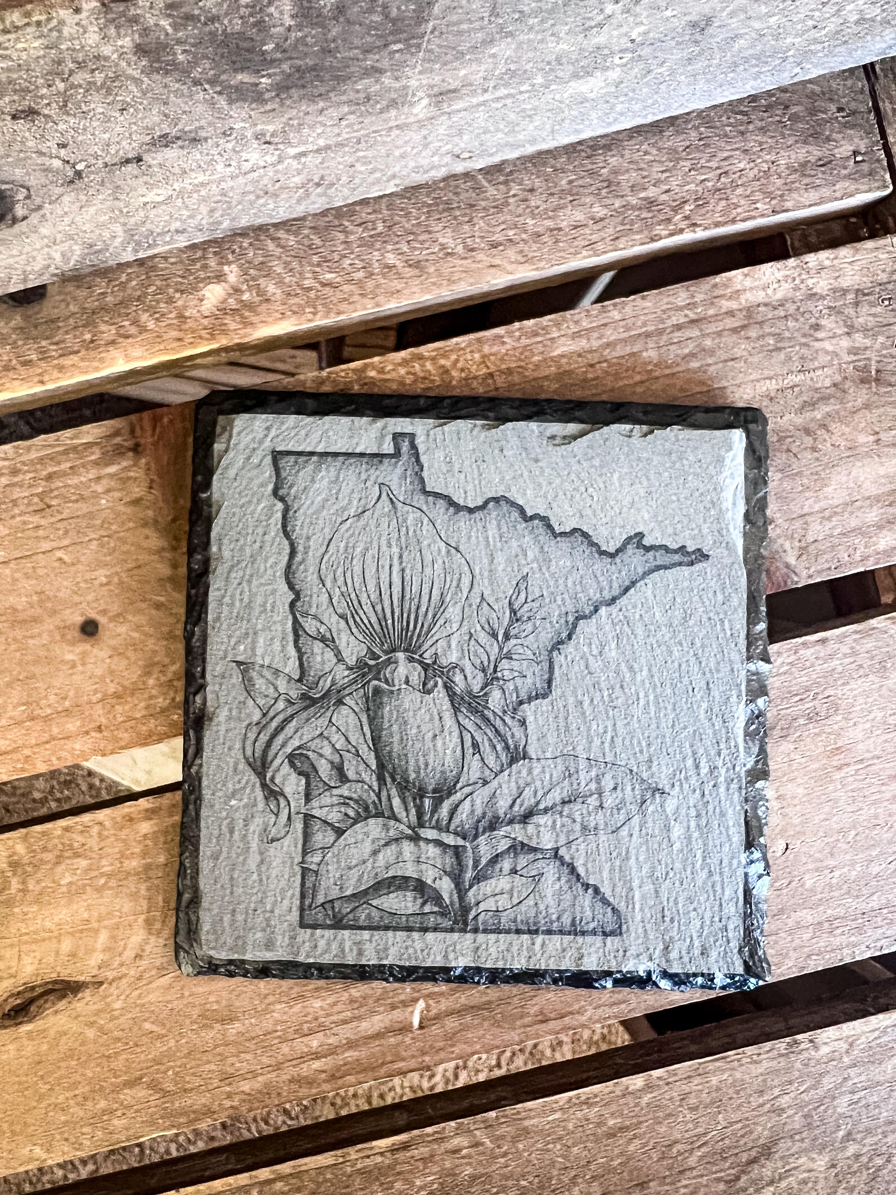 Minnesota Lady Slipper Engraved Coaster