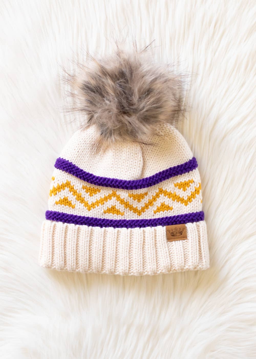 Minnesota Purple & Gold Patterned Pom Beanie