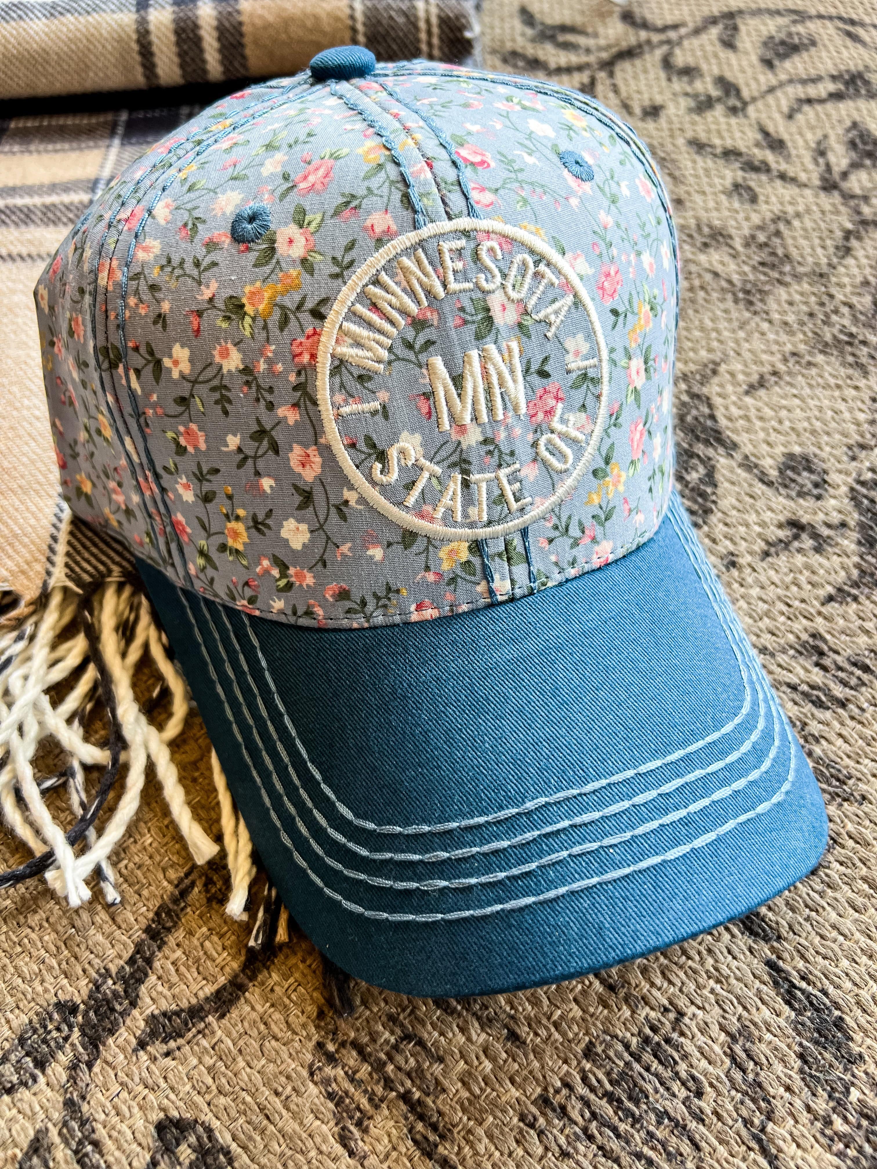 Minnesota Stamp Floral Baseball Hat