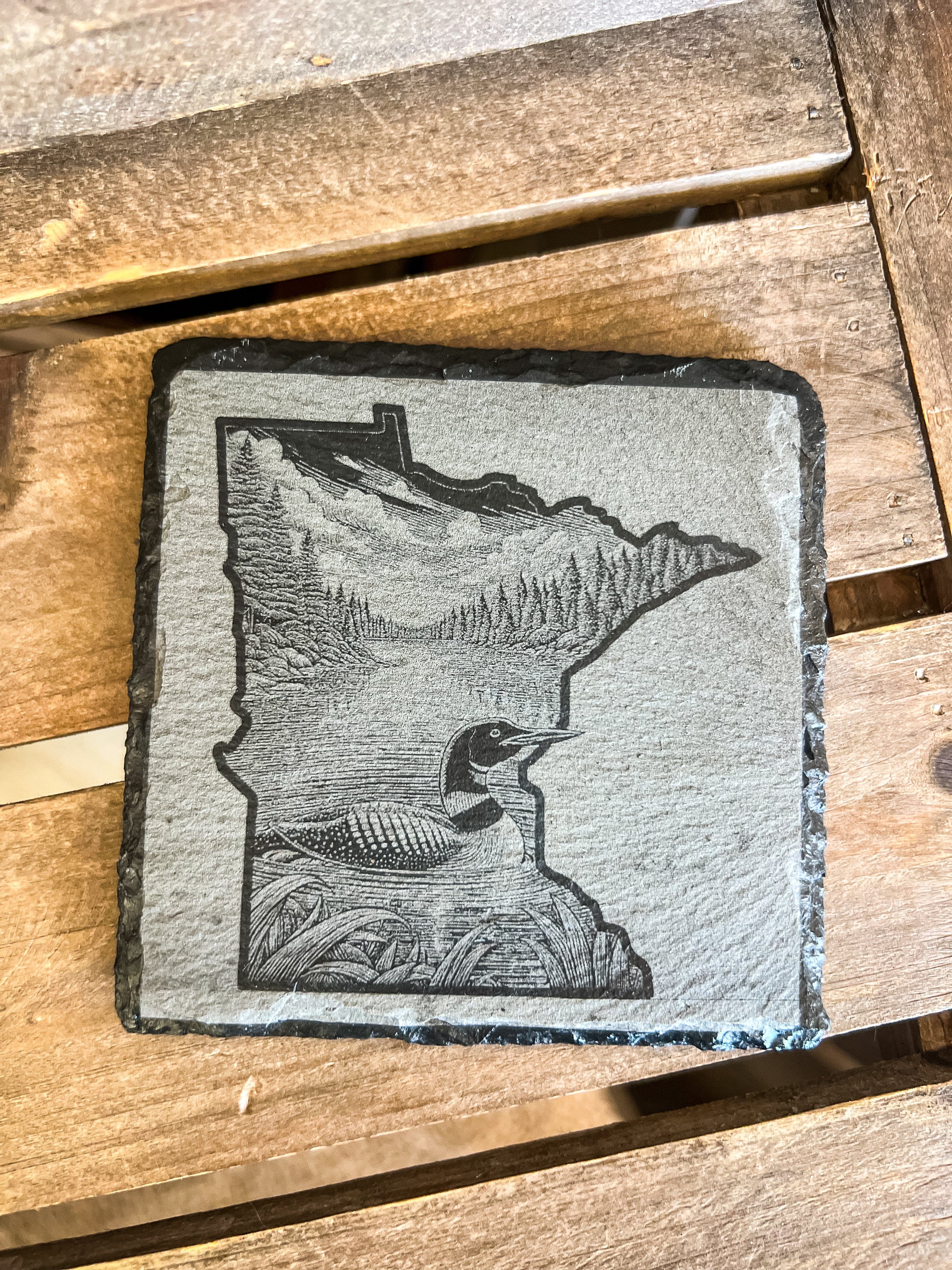Minnesota Wildlife Outline Engraved Coaster