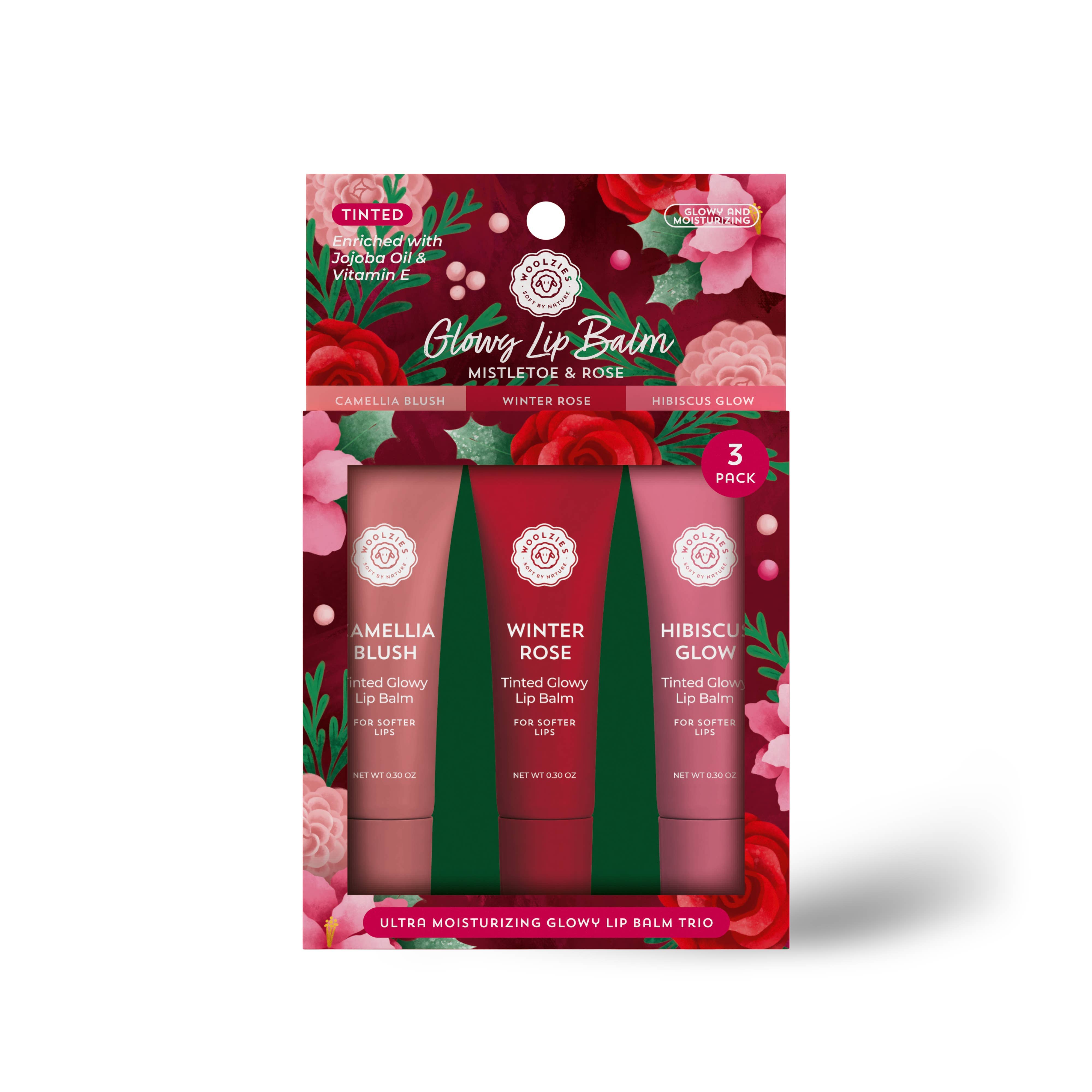 Woolzies Mistletoe & Rose  Glowy Lip Balm Trio