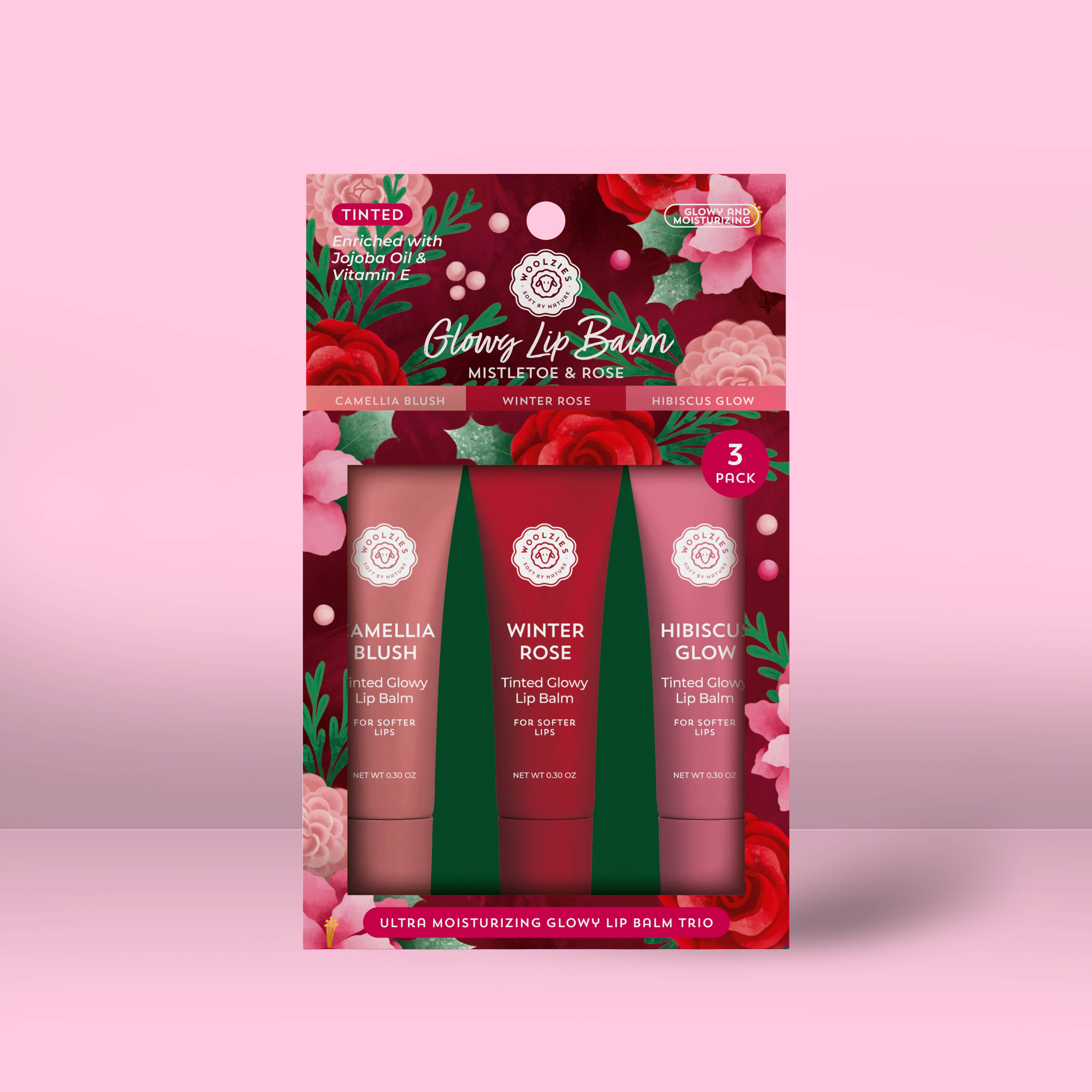 Woolzies Mistletoe & Rose  Glowy Lip Balm Trio