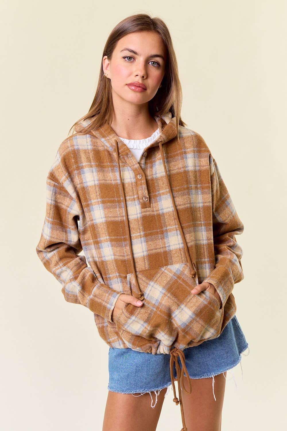 Mocha Flannel Plaid Pullover Hoodie
