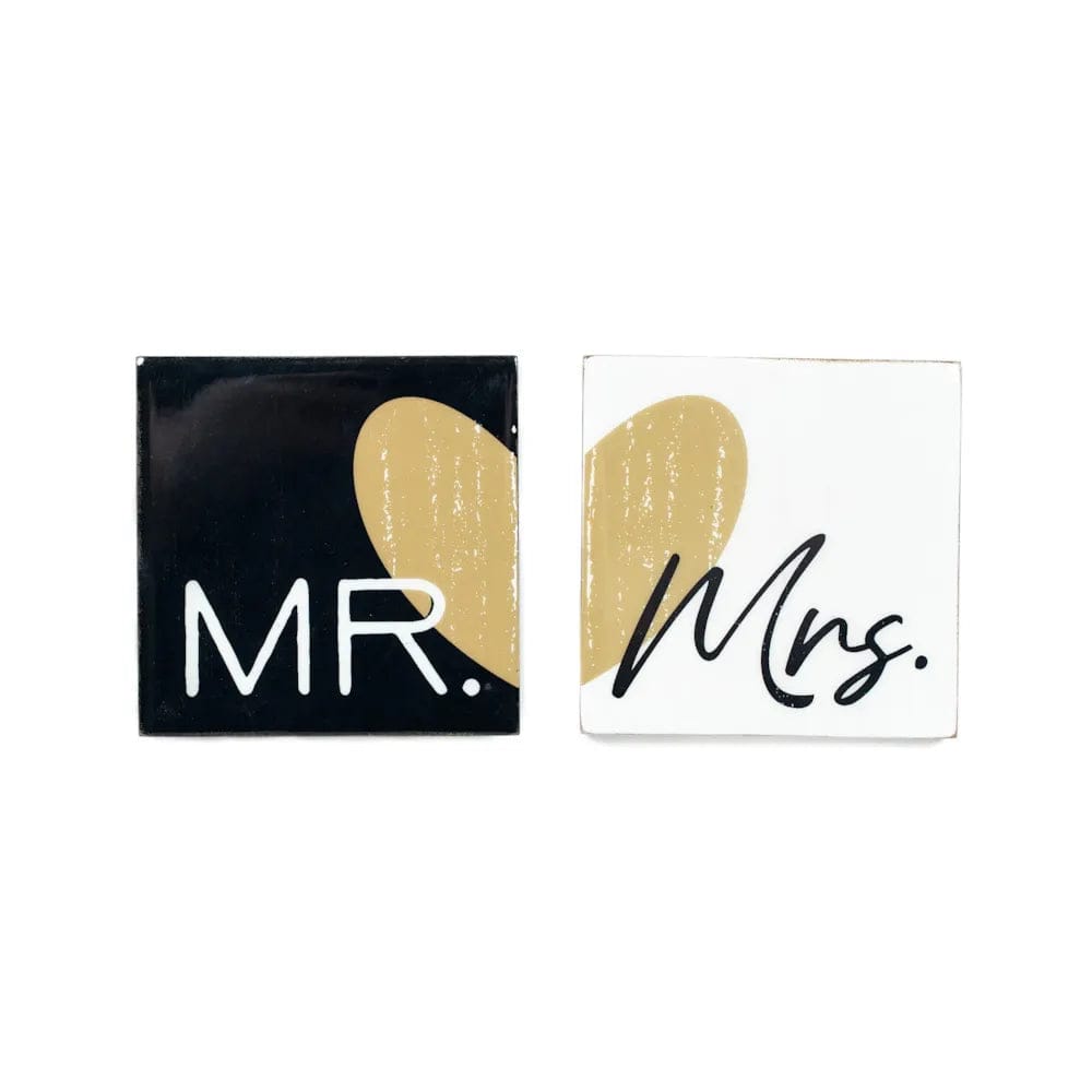 MJJ #8 (Melissa) Coaster Mr & Mrs Magnetic Wood Coaster Set of 2