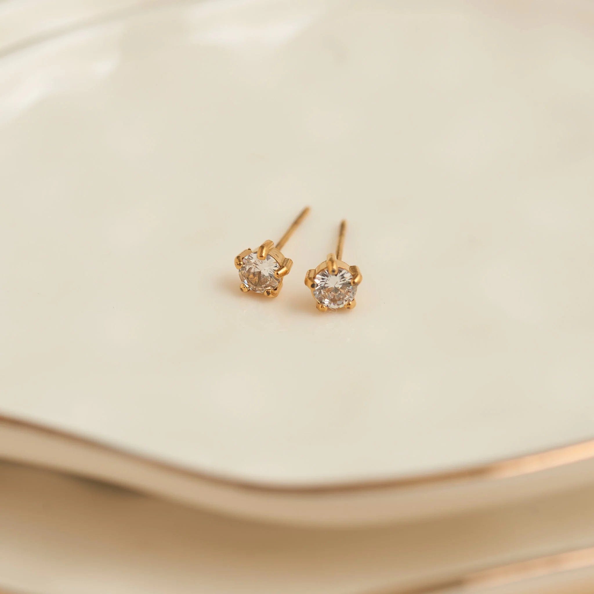 Narelle Waterproof 4mm Round Cubic Zirconia Stud Earrings Gold