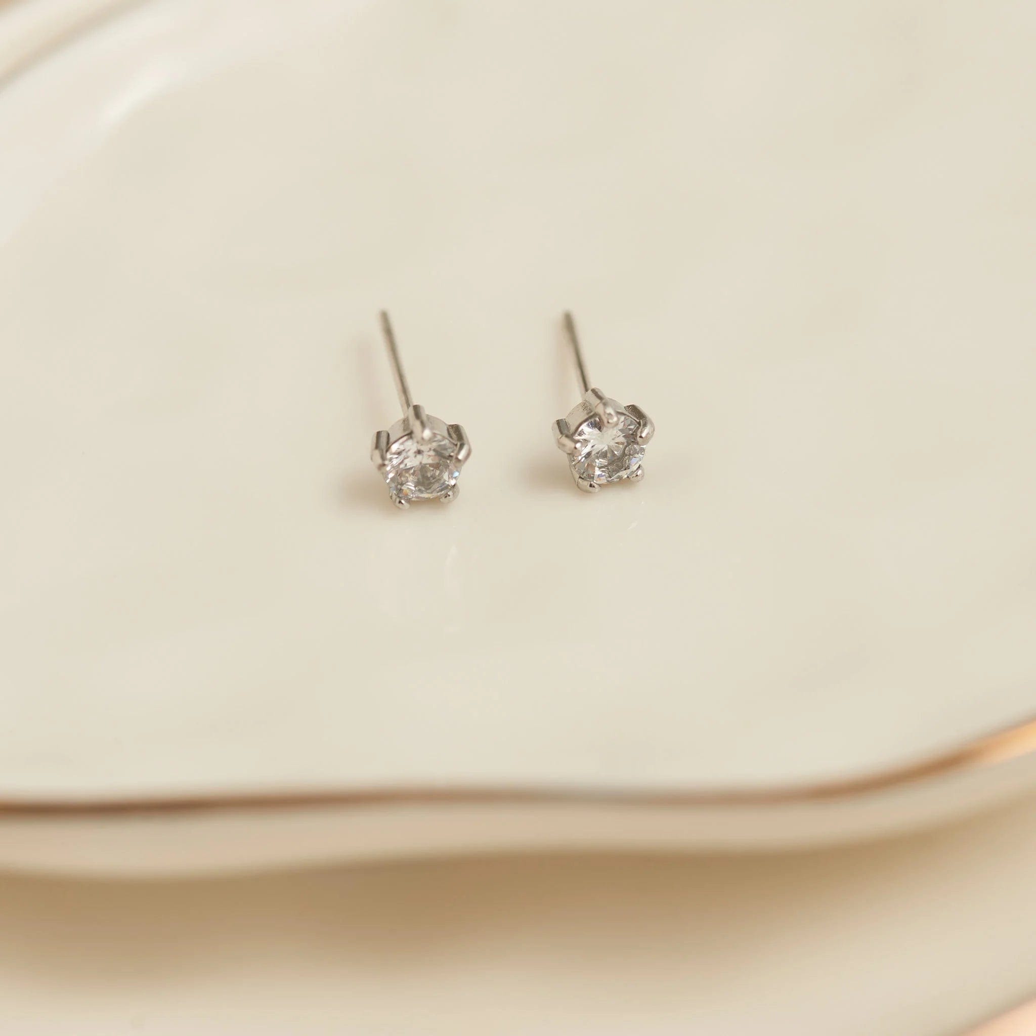 Narelle Waterproof 4mm Round Cubic Zirconia Stud Earrings Silver