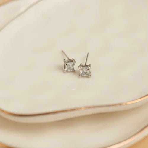 Narelle Waterproof 5mm Square Cubic Zirconia Stud Earrings Silver