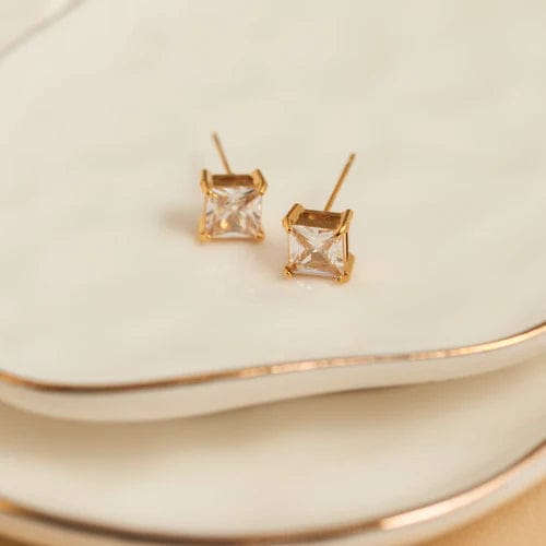 MJJ #8 (Melissa) Earrings Narelle Waterproof 6mm Square Cubic Zirconia Stud Earrings Gold