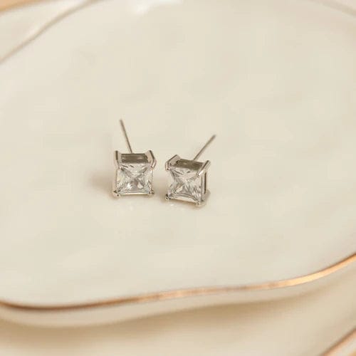 Narelle Waterproof 6mm Square Cubic Zirconia Stud Earrings Silver