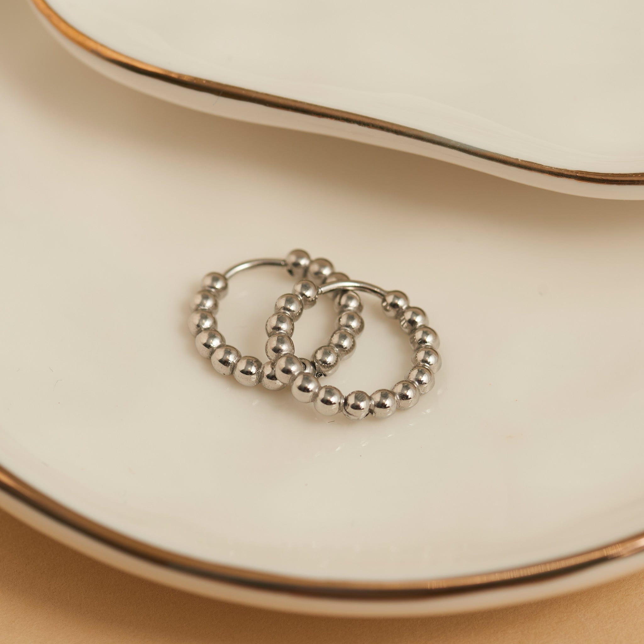 Narelle Waterproof Beaded Hoop Earrings Silver