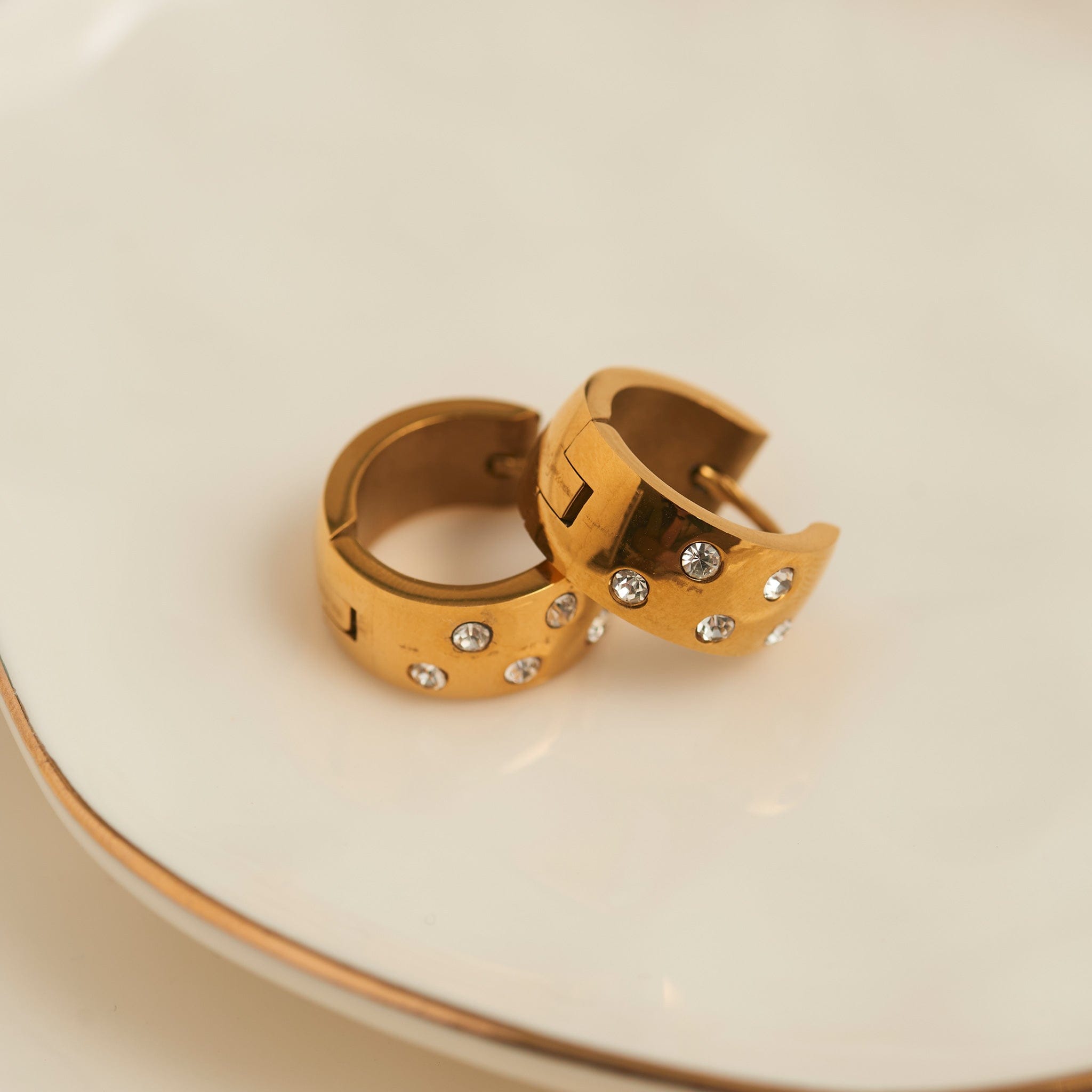 Narelle Waterproof Cubic Zirconia Inlay Huggie Hoop Earrings Gold