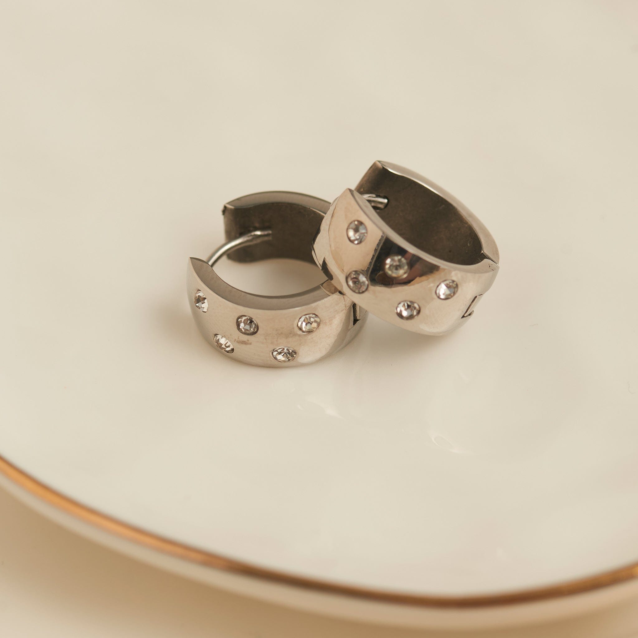 Narelle Waterproof Cubic Zirconia Inlay Huggie Hoop Earrings Silver