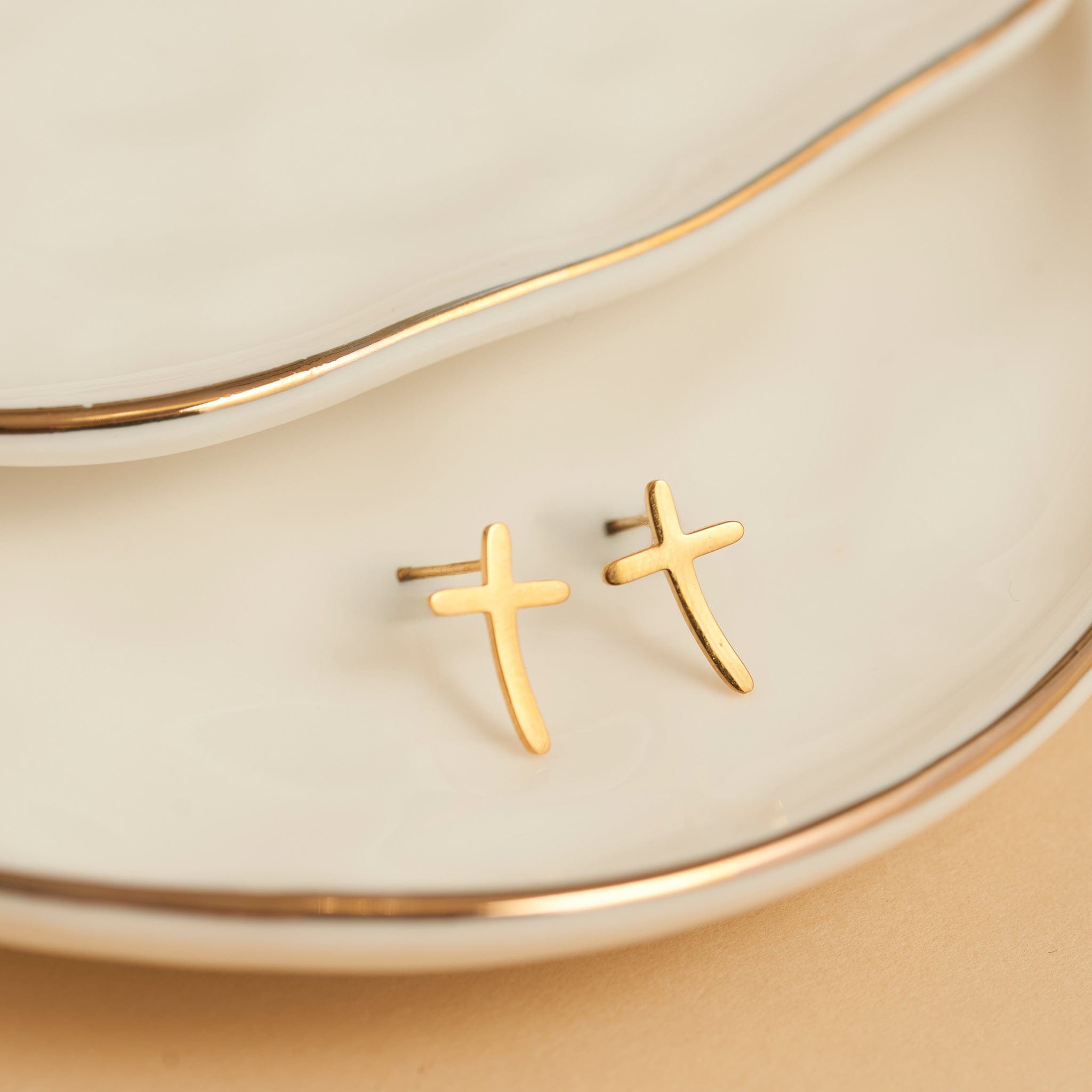 Narelle Waterproof Curved Cross Stud Earrings Gold