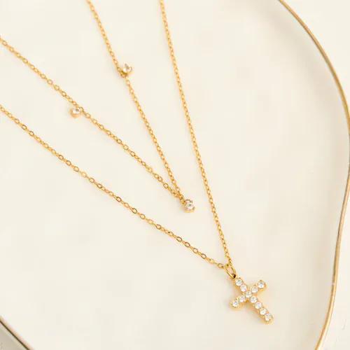 MJJ #8 (Melissa) Necklace Narelle Waterproof Dainty Double Row Cross Charm Necklace