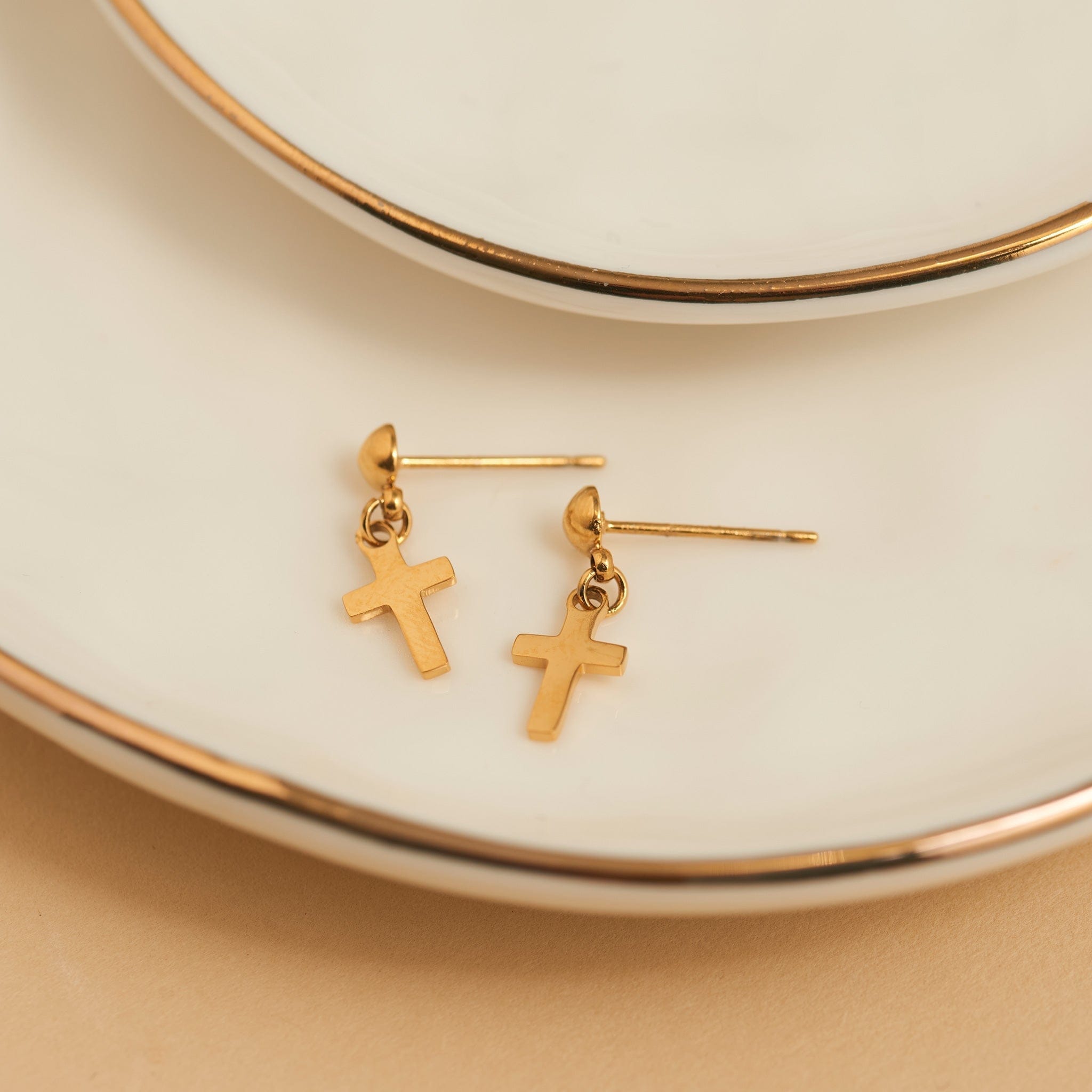 Narelle Waterproof Dangle Cross Stud Earrings Gold