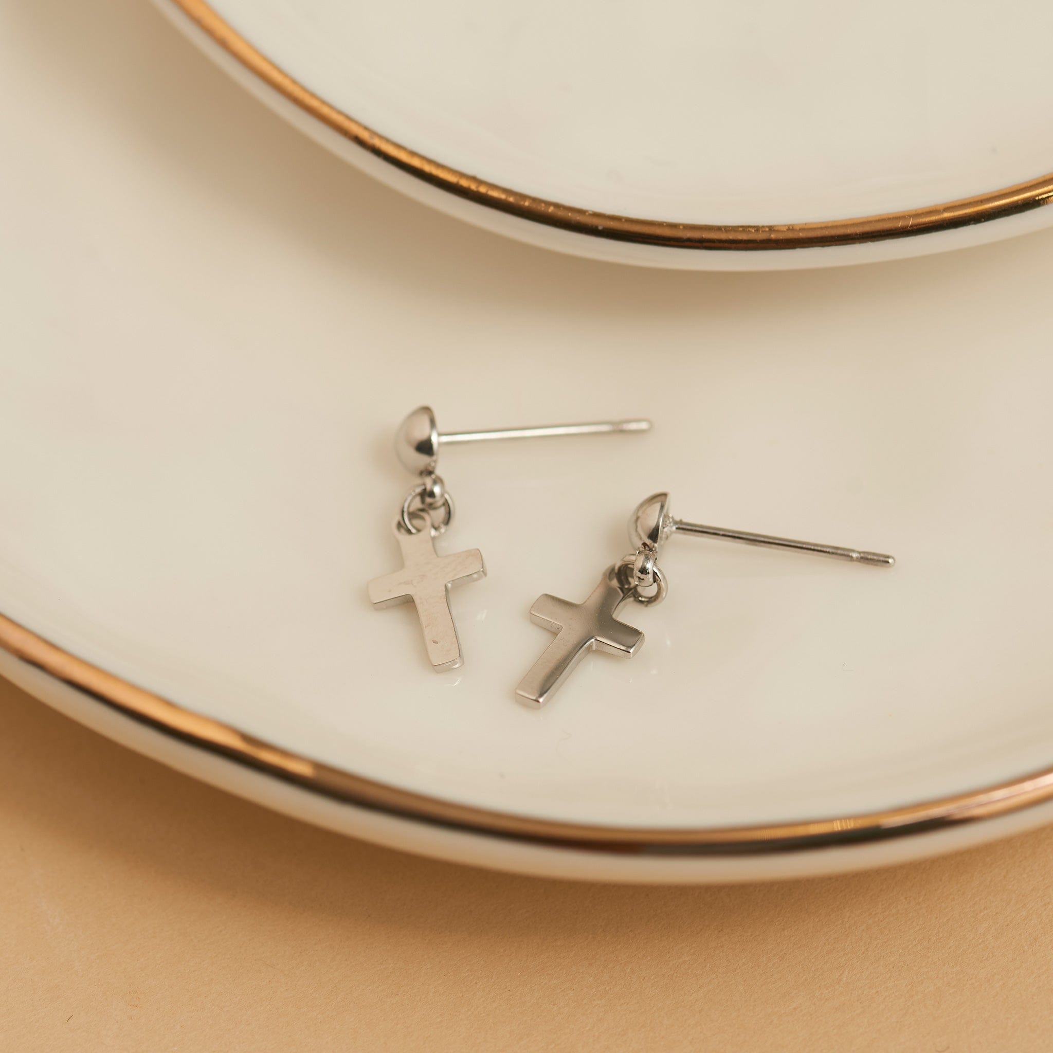 MJJ #8 (Melissa) Earrings Narelle Waterproof Dangle Cross Stud Earrings Silver