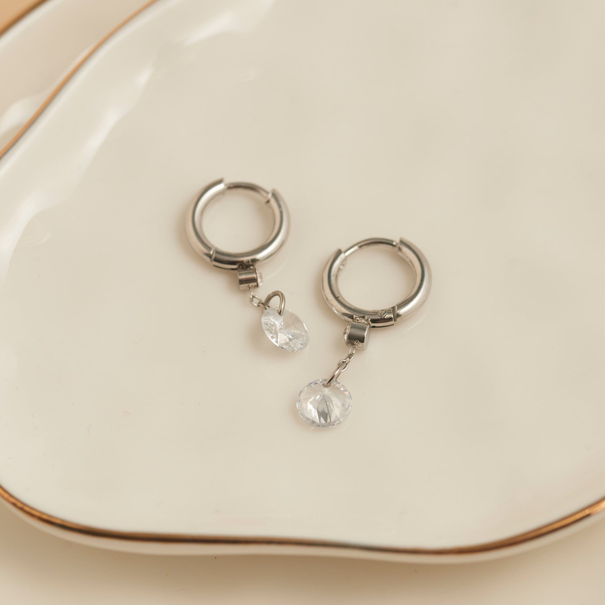 Narelle Waterproof Drop Huggie Hoop Earrings Silver