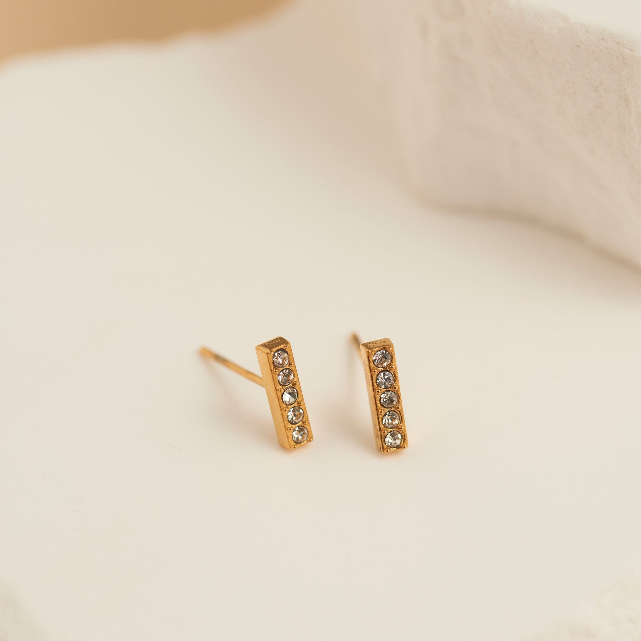 MJJ #8 (Melissa) Earrings Narelle Waterproof Gem Bar Stud Earrings Gold with Crystal Gems