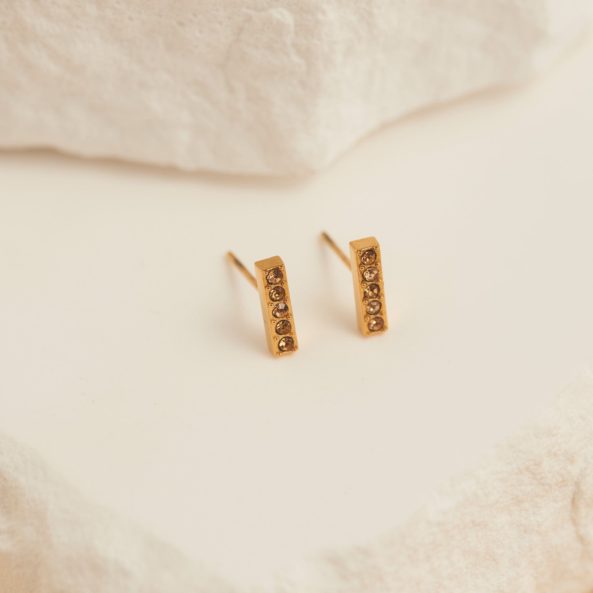 MJJ #8 (Melissa) Earrings Narelle Waterproof Gem Bar Stud Earrings Gold with Pink Gems