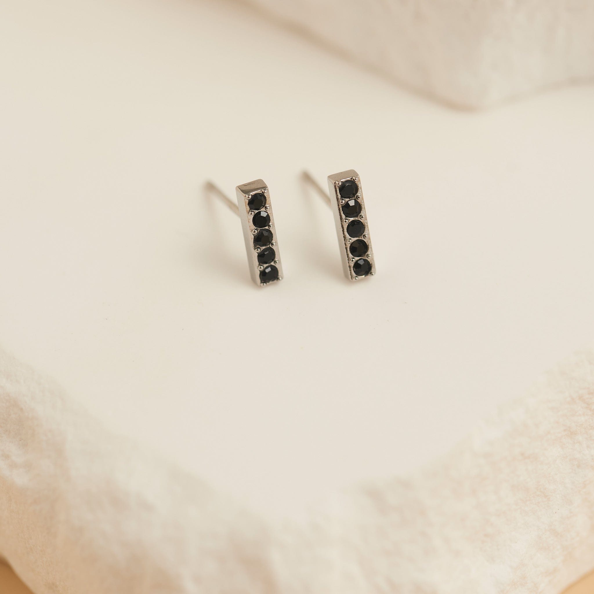 MJJ #8 (Melissa) Earrings Narelle Waterproof Gem Bar Stud Earrings Silver with Black Gems