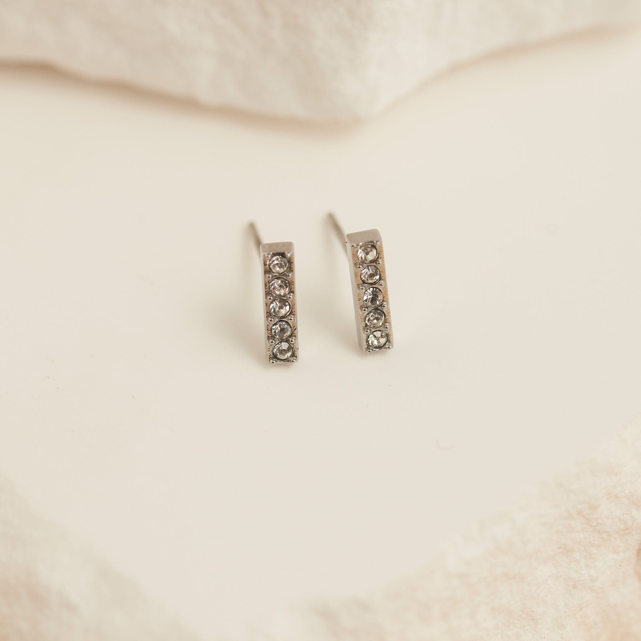 MJJ #8 (Melissa) Earrings Narelle Waterproof Gem Bar Stud Earrings Silver with Crystal Gems