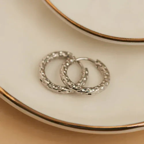 Narelle Waterproof Hammered Huggie Hoop Earrings Silver