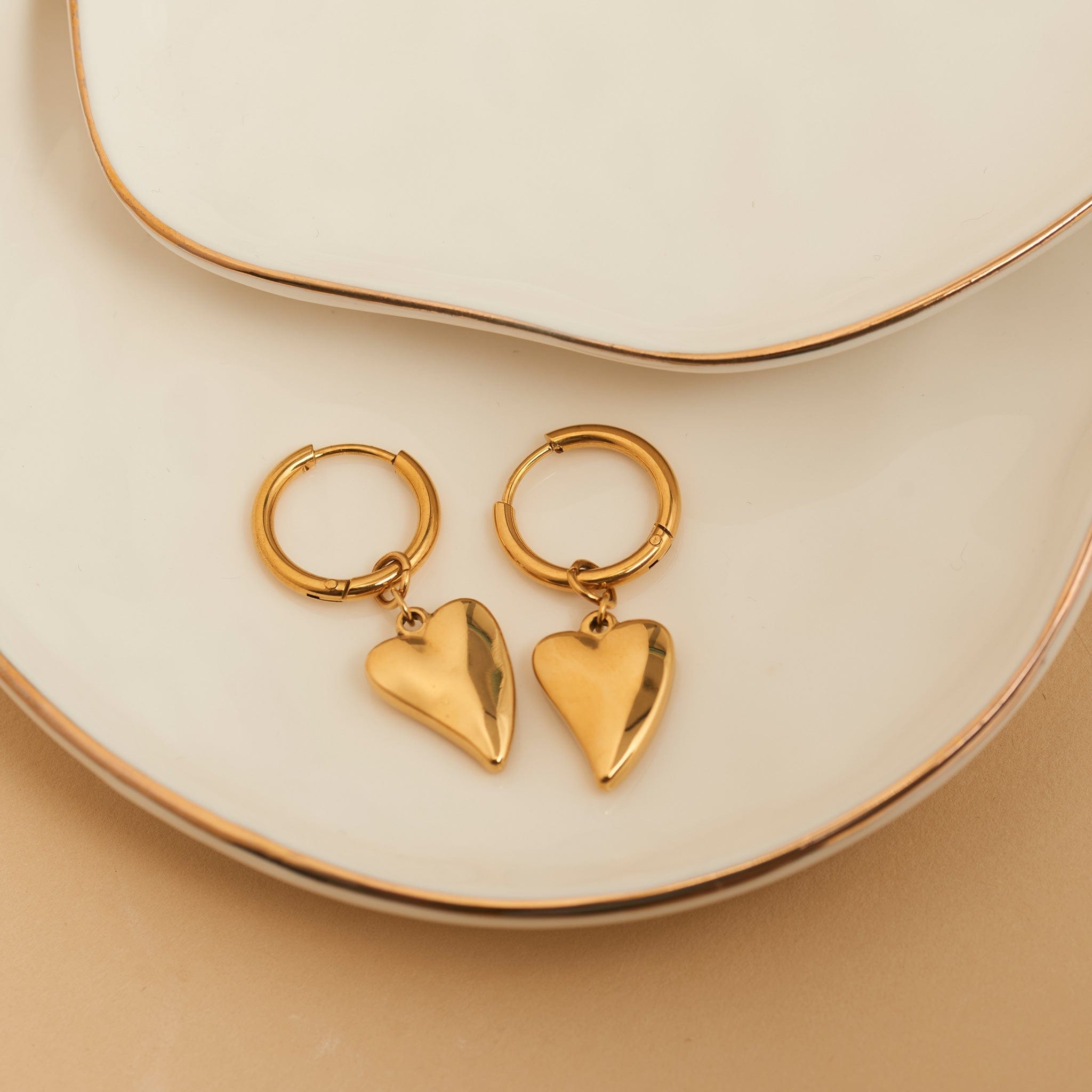 Narelle Waterproof Heart Charm Hoop Earrings Gold