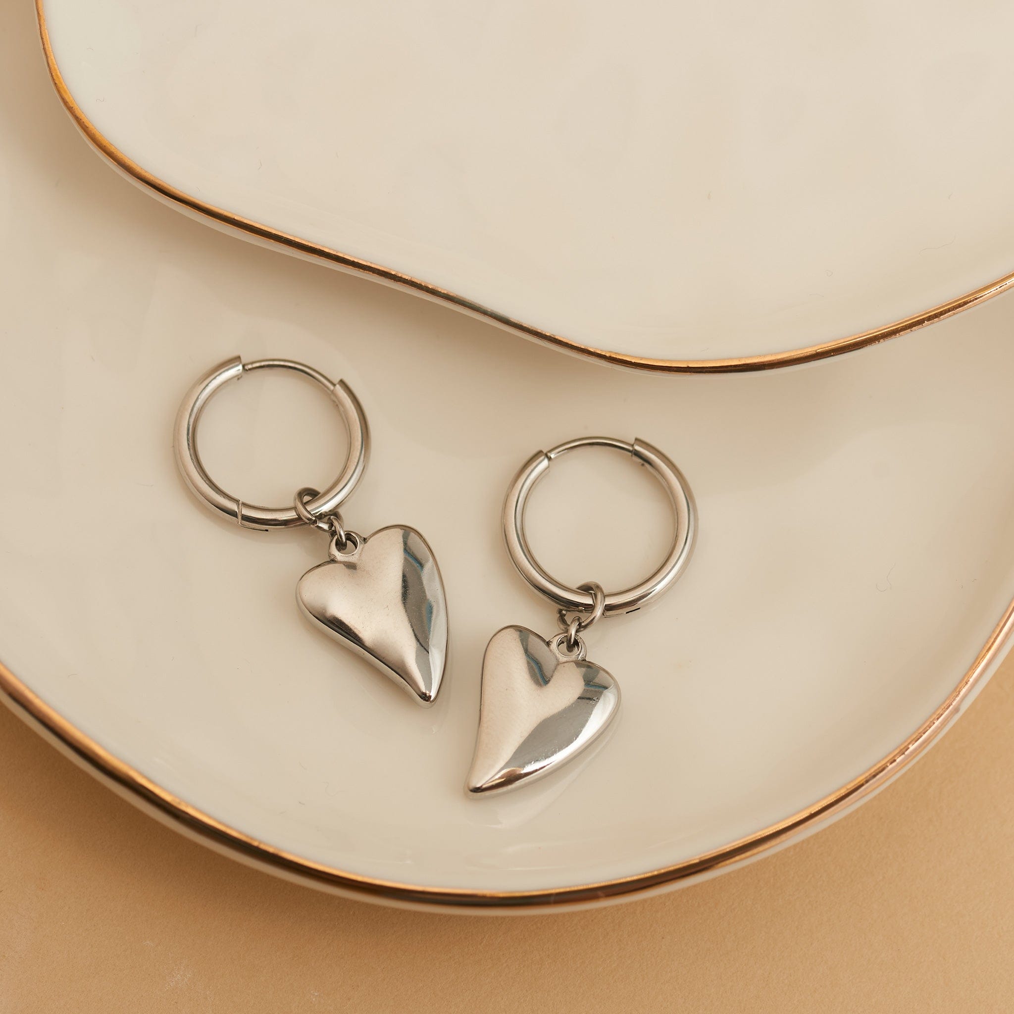 Narelle Waterproof Heart Charm Hoop Earrings Silver
