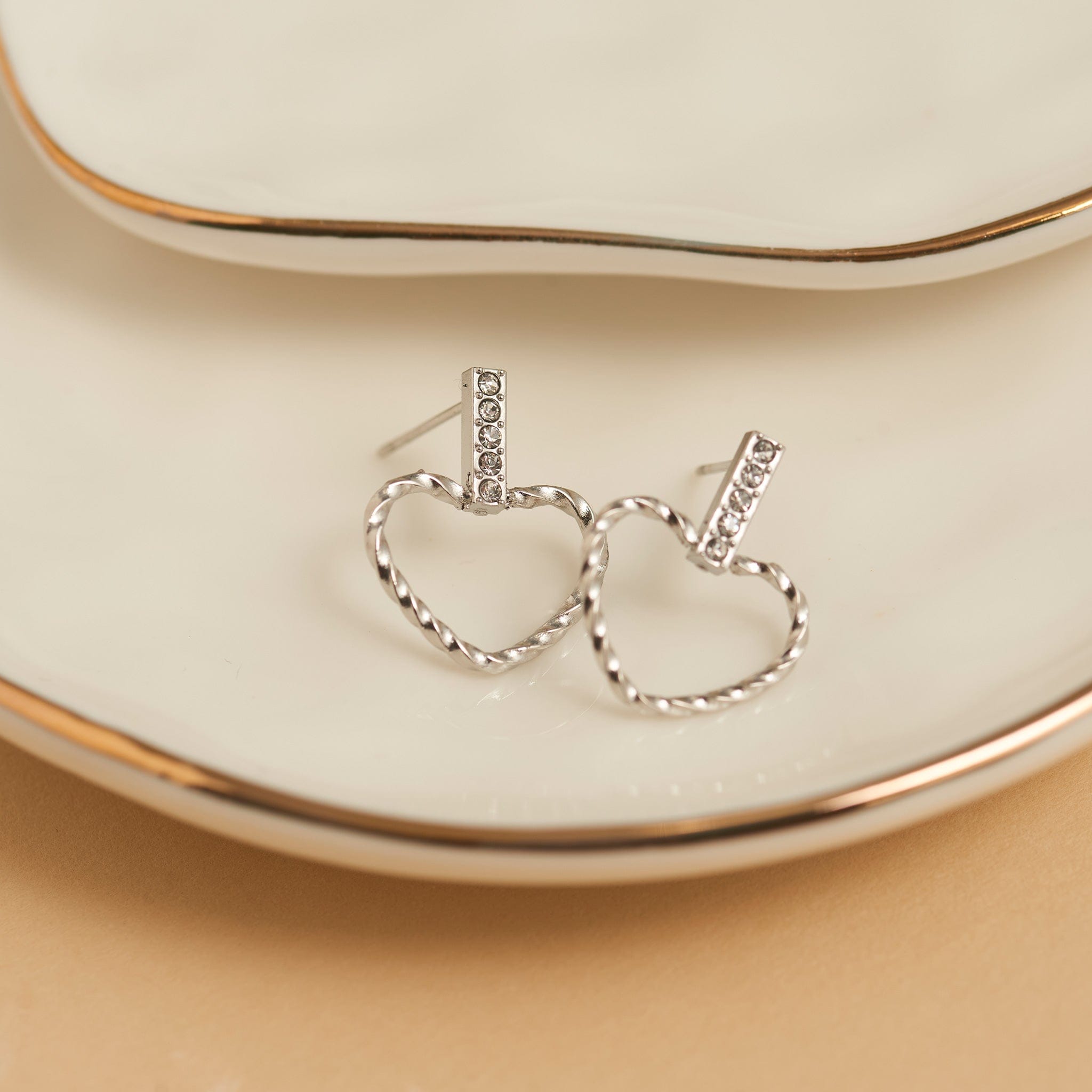 Narelle Waterproof Heart Outline Bar Stud Earrings Silver