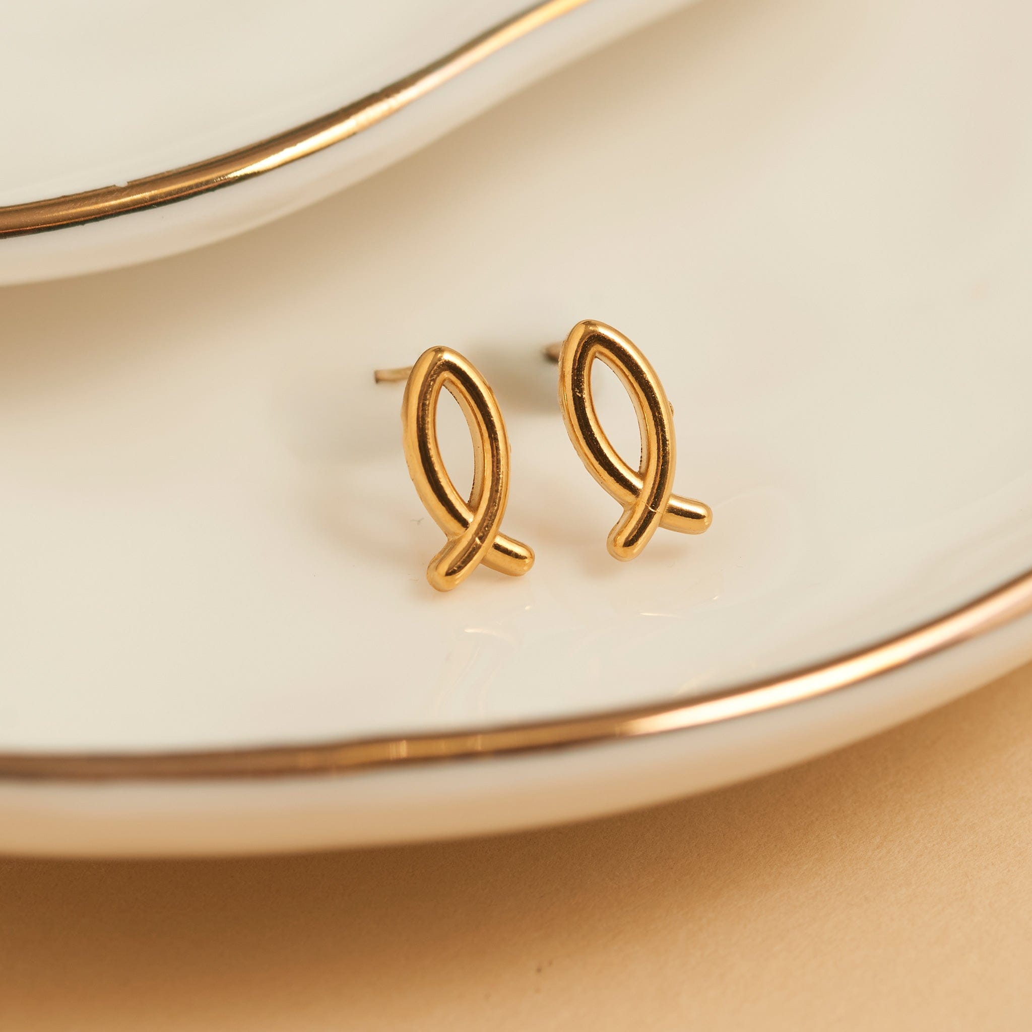 Narelle Waterproof Ichthys Stud Earrings Gold