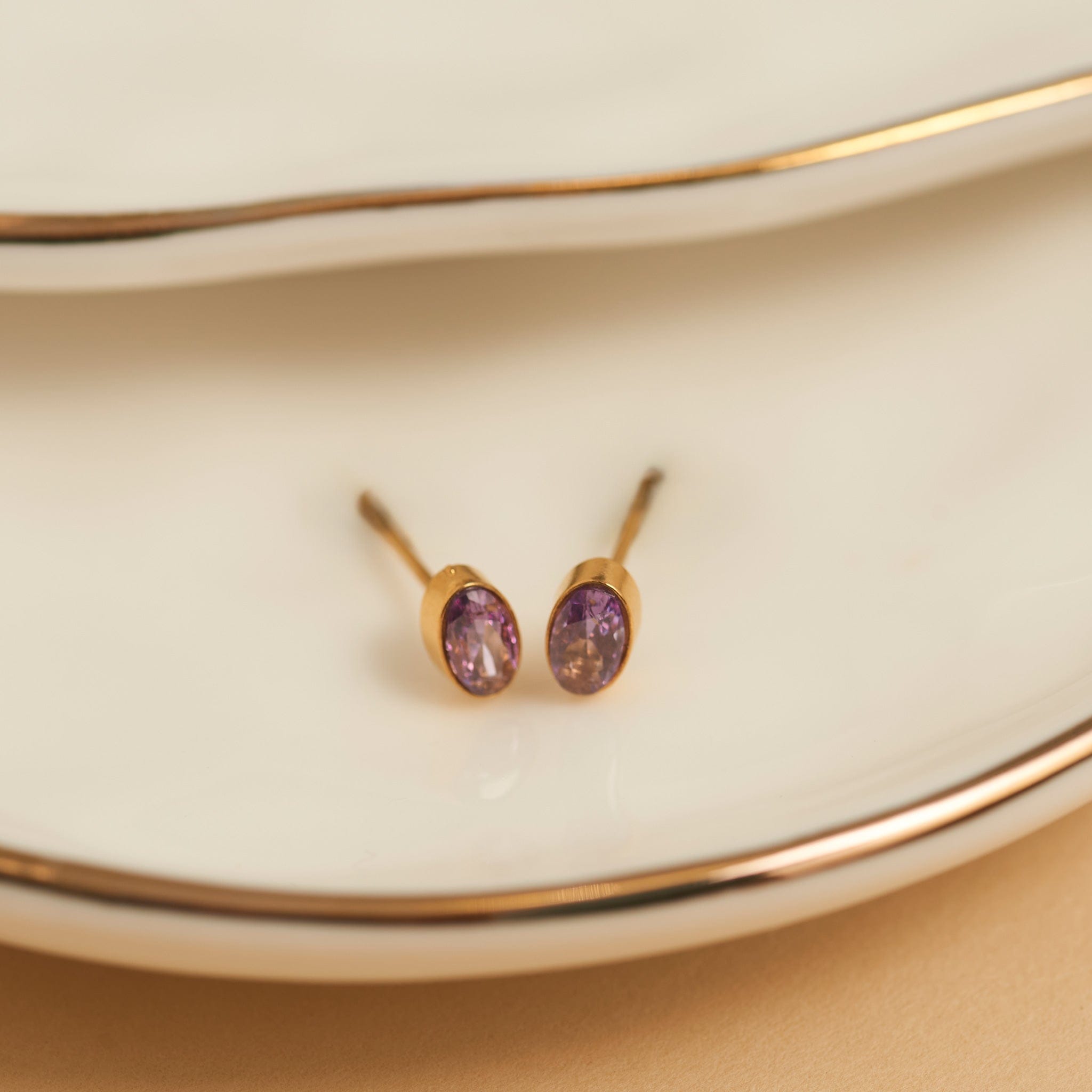 MJJ #8 (Melissa) Earrings Narelle Waterproof Oval Gem Stud Earrings Amethyst