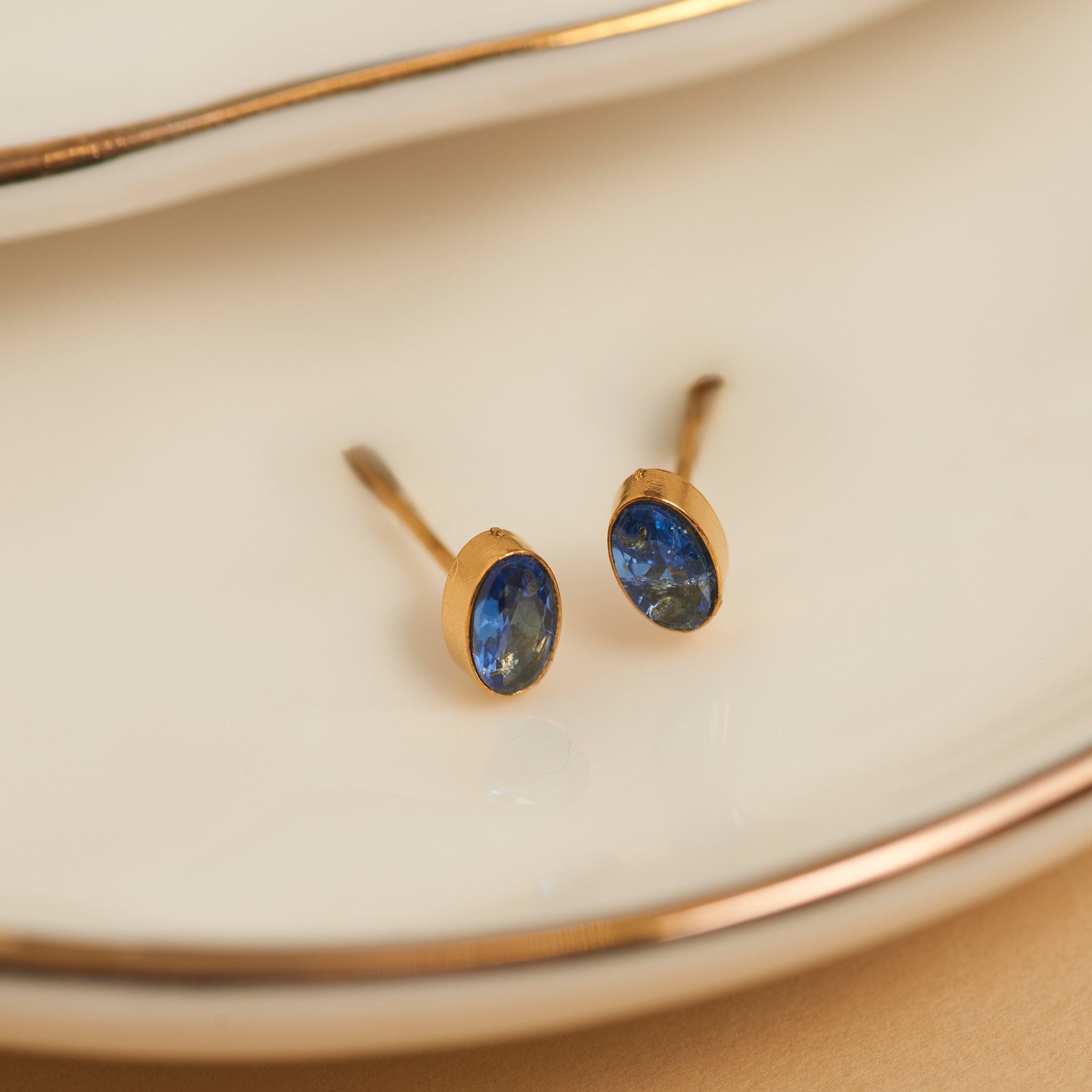 Narelle Waterproof Oval Gem Stud Earrings Blue Opal