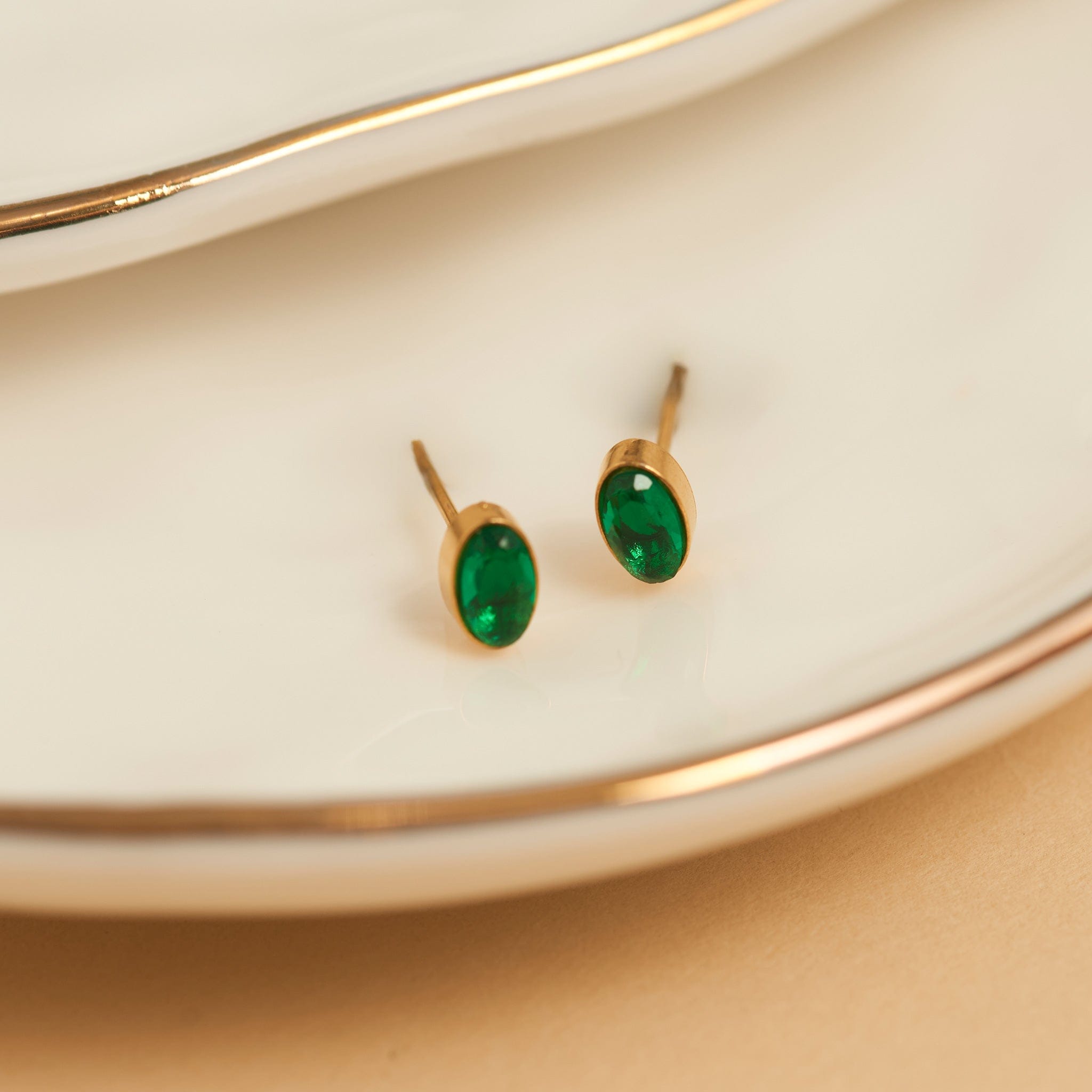 MJJ #8 (Melissa) Earrings Narelle Waterproof Oval Gem Stud Earrings Emerald