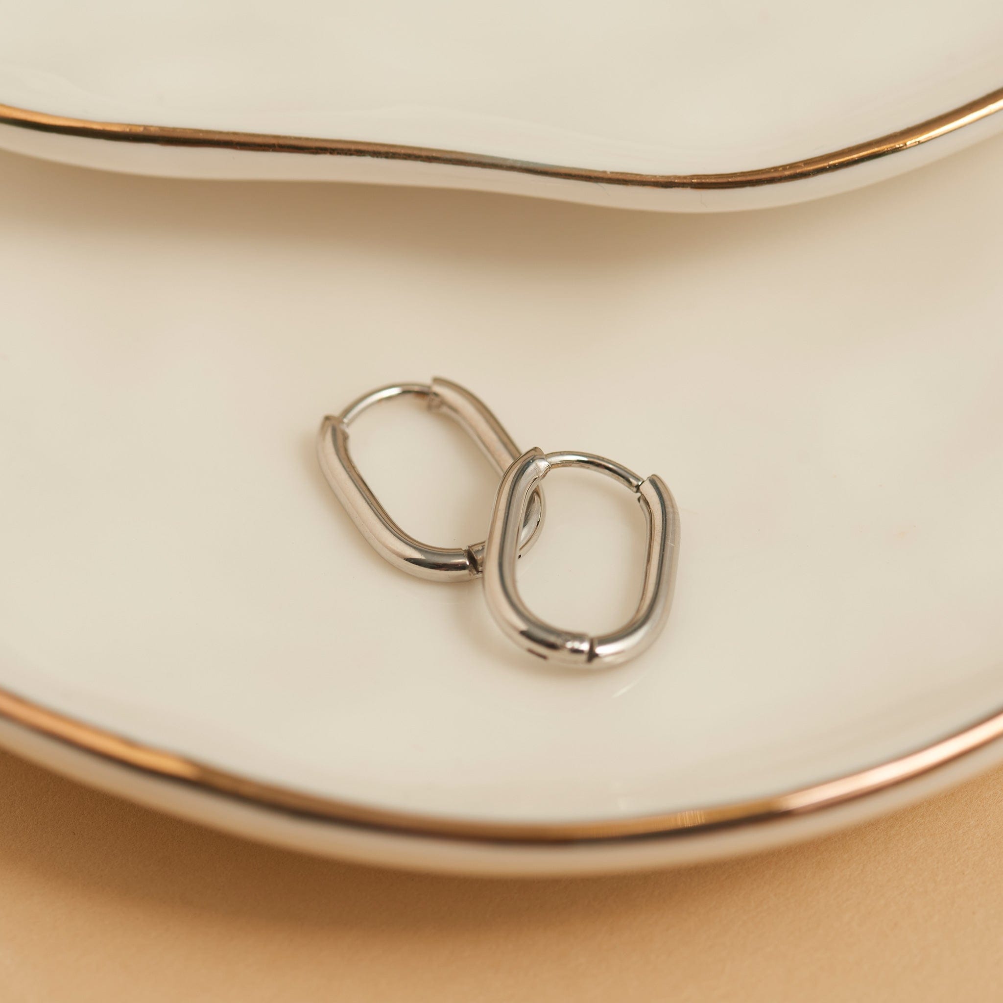 Narelle Waterproof Oval Huggie Hoop Earrings Silver