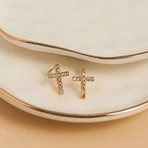 Narelle Waterproof Pave Cross Stud Earrings Gold