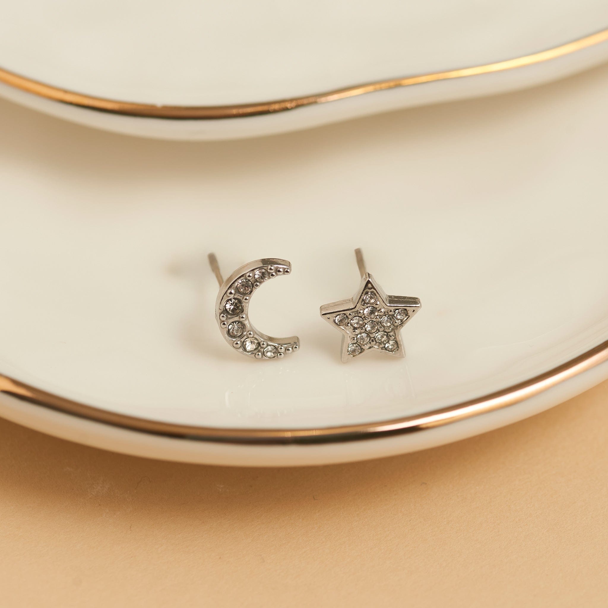MJJ #8 (Melissa) Earrings Narelle Waterproof Pave Star and Moon Stud Earrings Silver