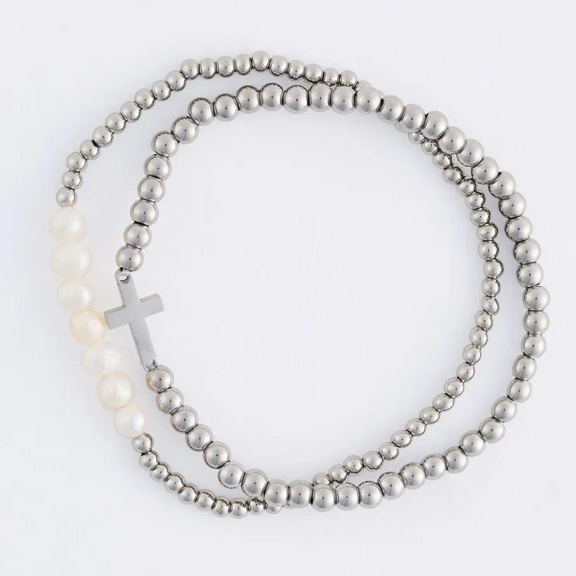 MJJ #8 (Melissa) Stretch Bracelet Narelle Waterproof Pearl And Cross Stretch Bracelet Set