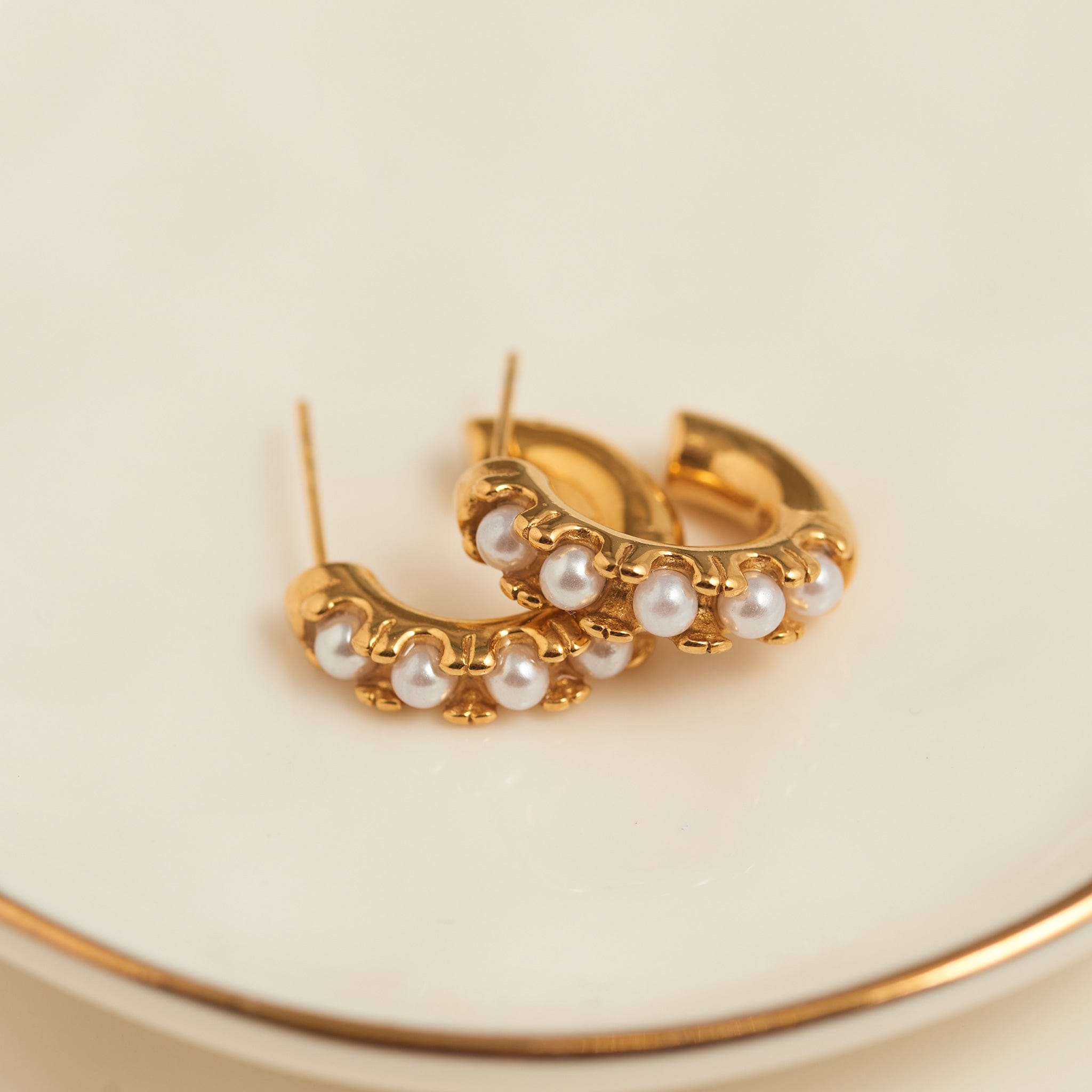 Narelle Waterproof Pearl C-Hoop Earrings Gold
