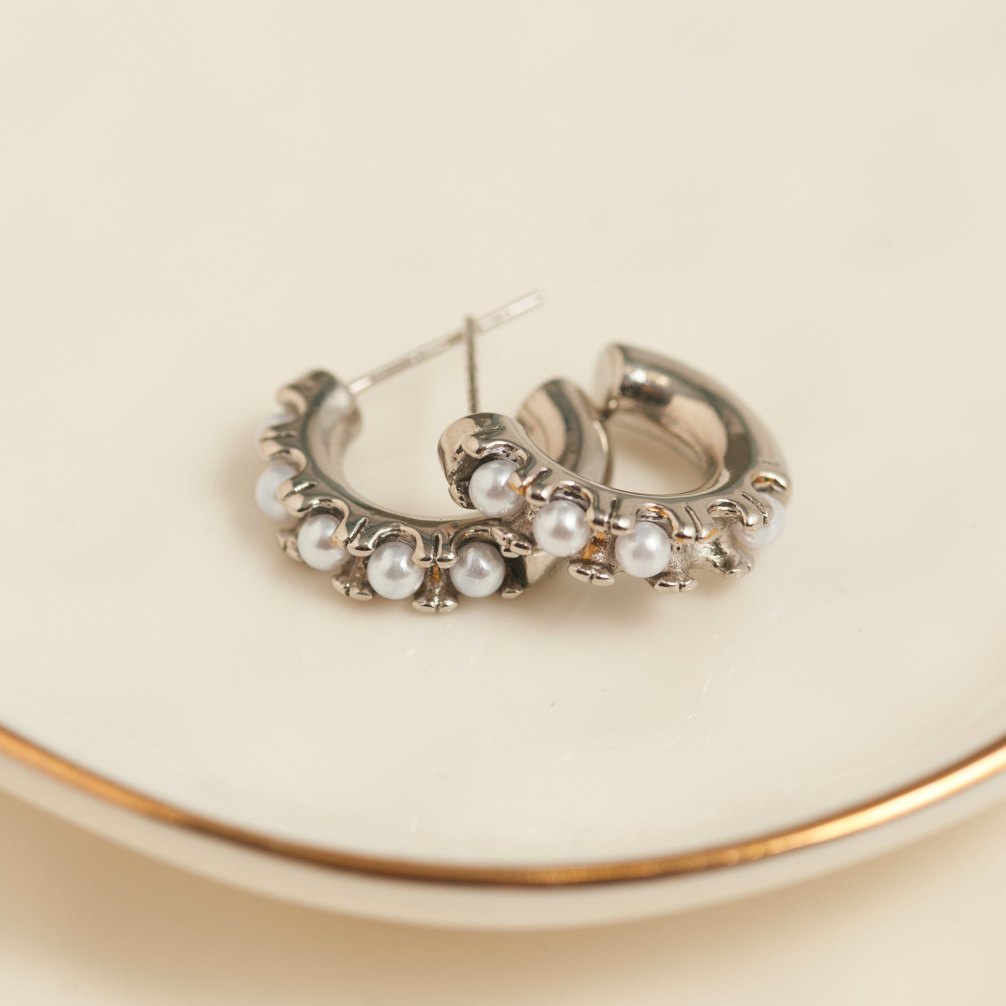 Narelle Waterproof Pearl C-Hoop Earrings Silver