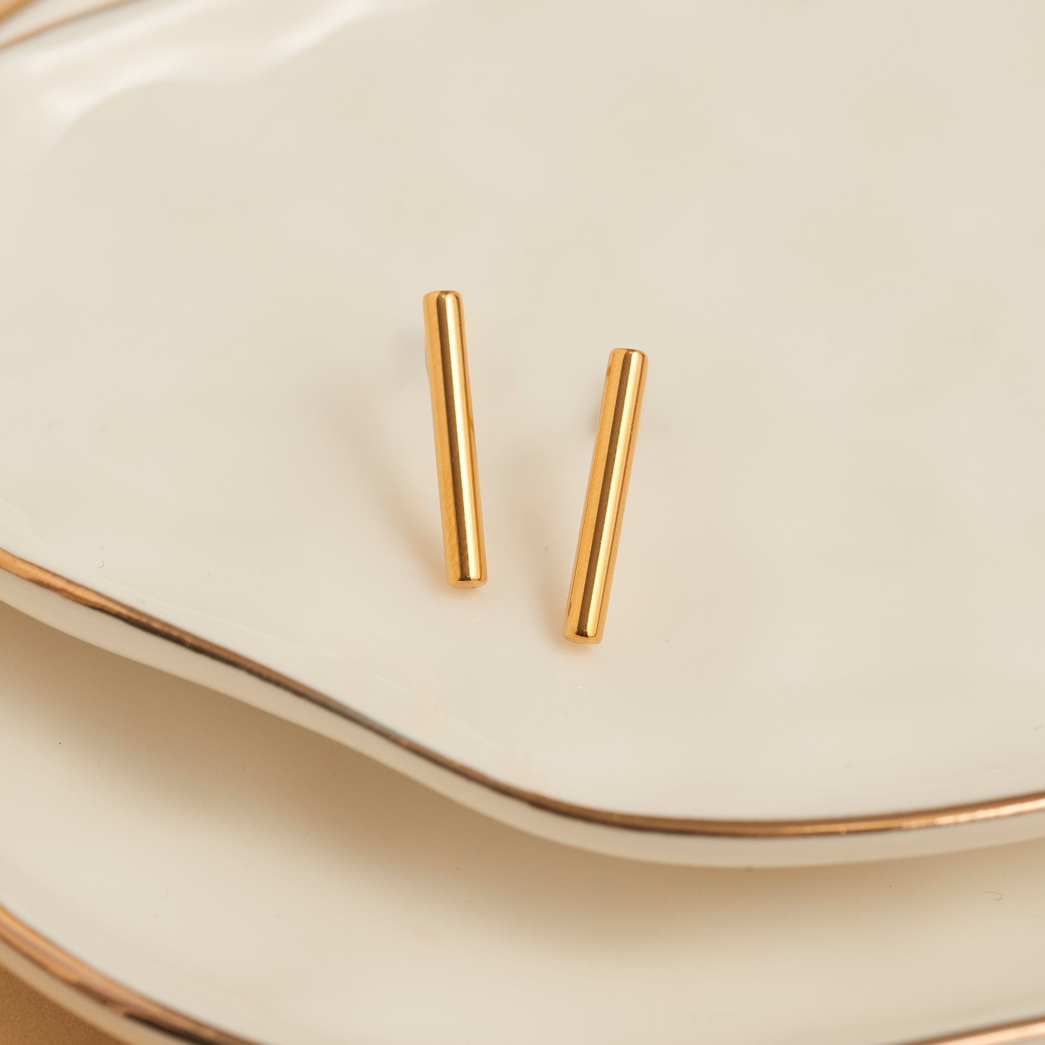 Narelle Waterproof Round Bar Stud Earrings Gold