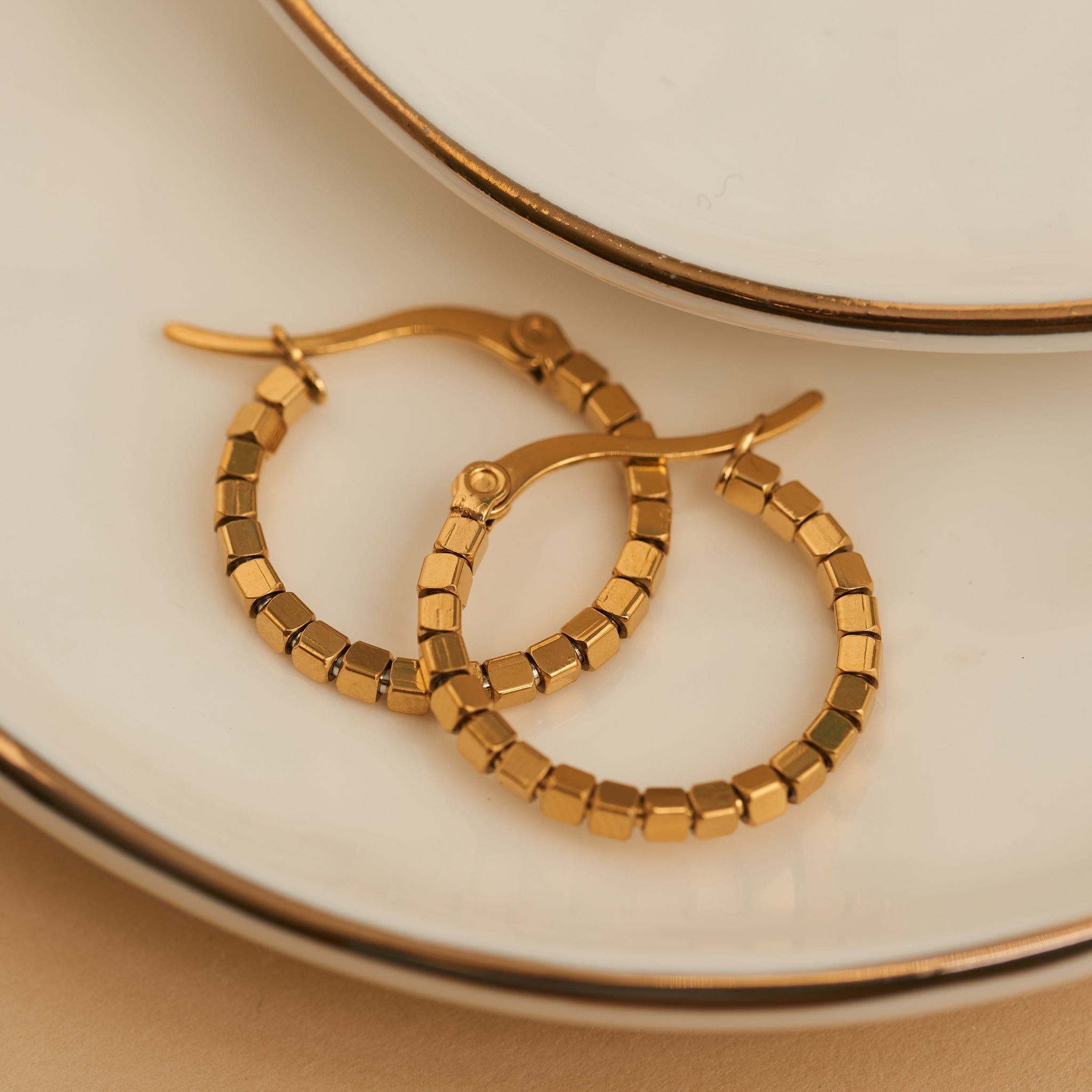MJJ #8 (Melissa) Earrings Narelle Waterproof Square Beaded Hoop Earrings Gold