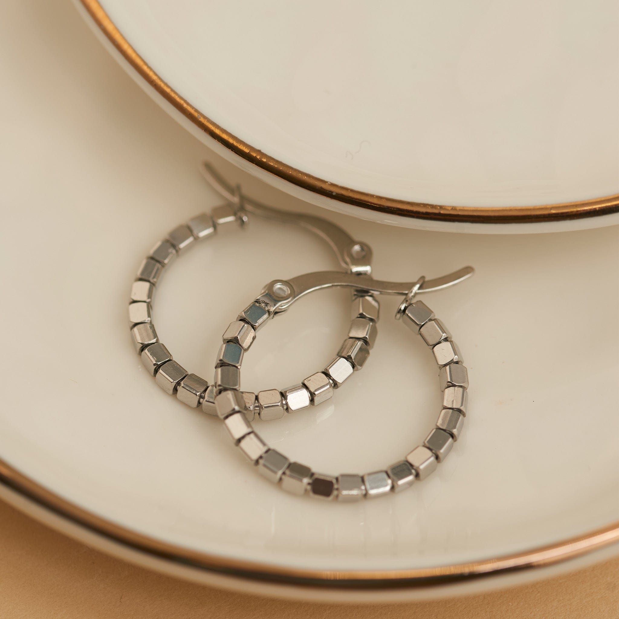 Narelle Waterproof Square Beaded Hoop Earrings Silver