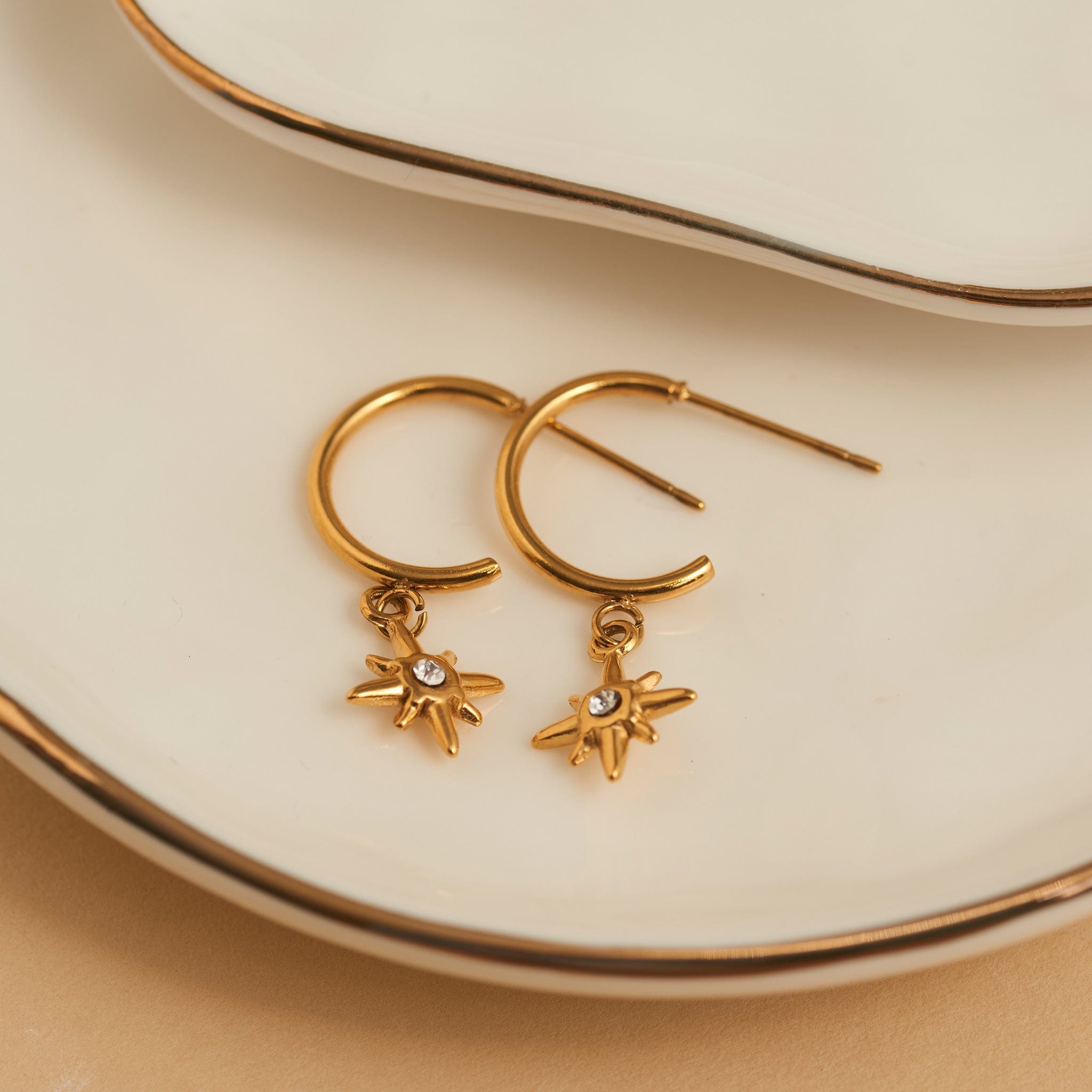 MJJ #8 (Melissa) Earrings Narelle Waterproof Starburst Charm C Hoop Earrings