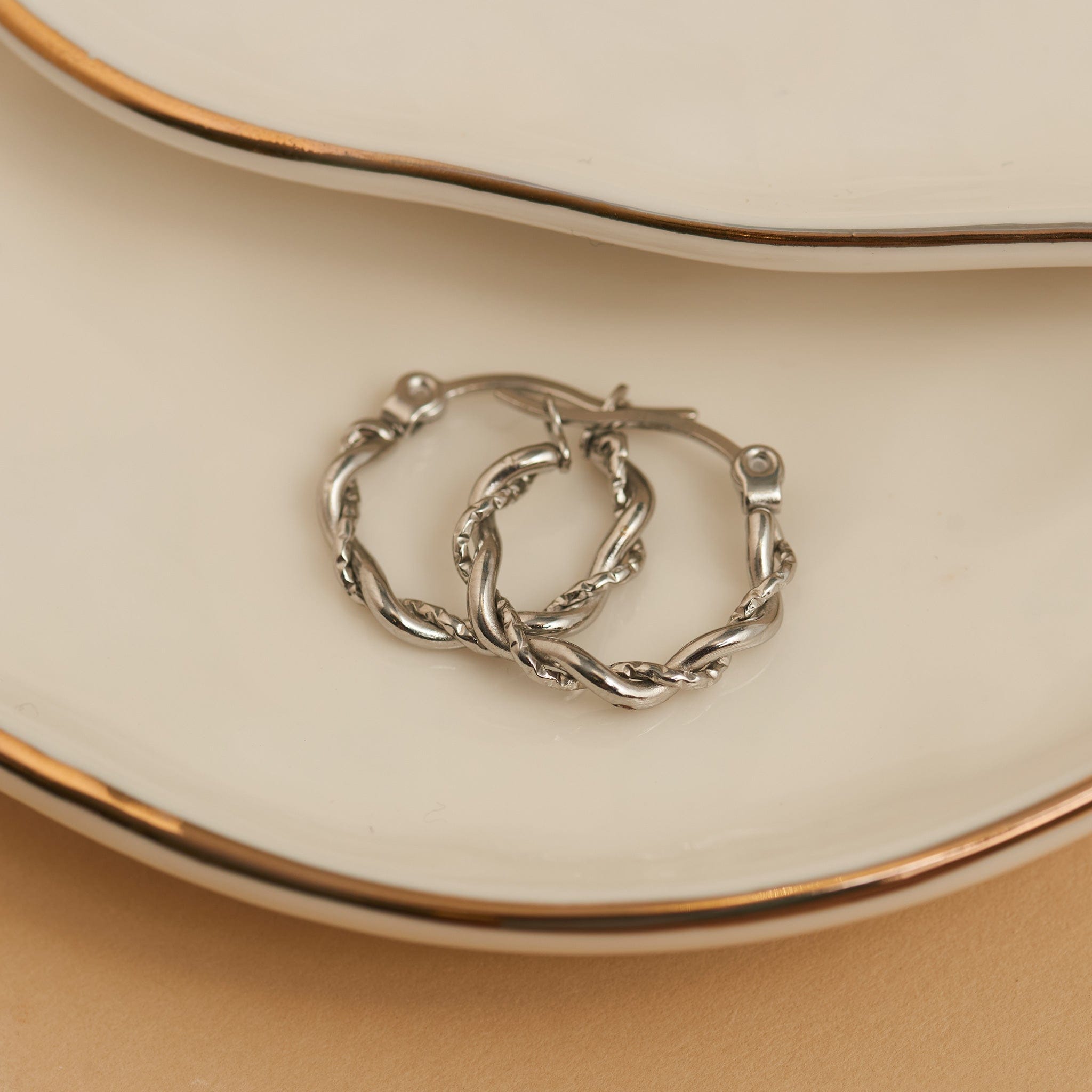 Narelle Waterproof Twisted Hoop Earrings Silver