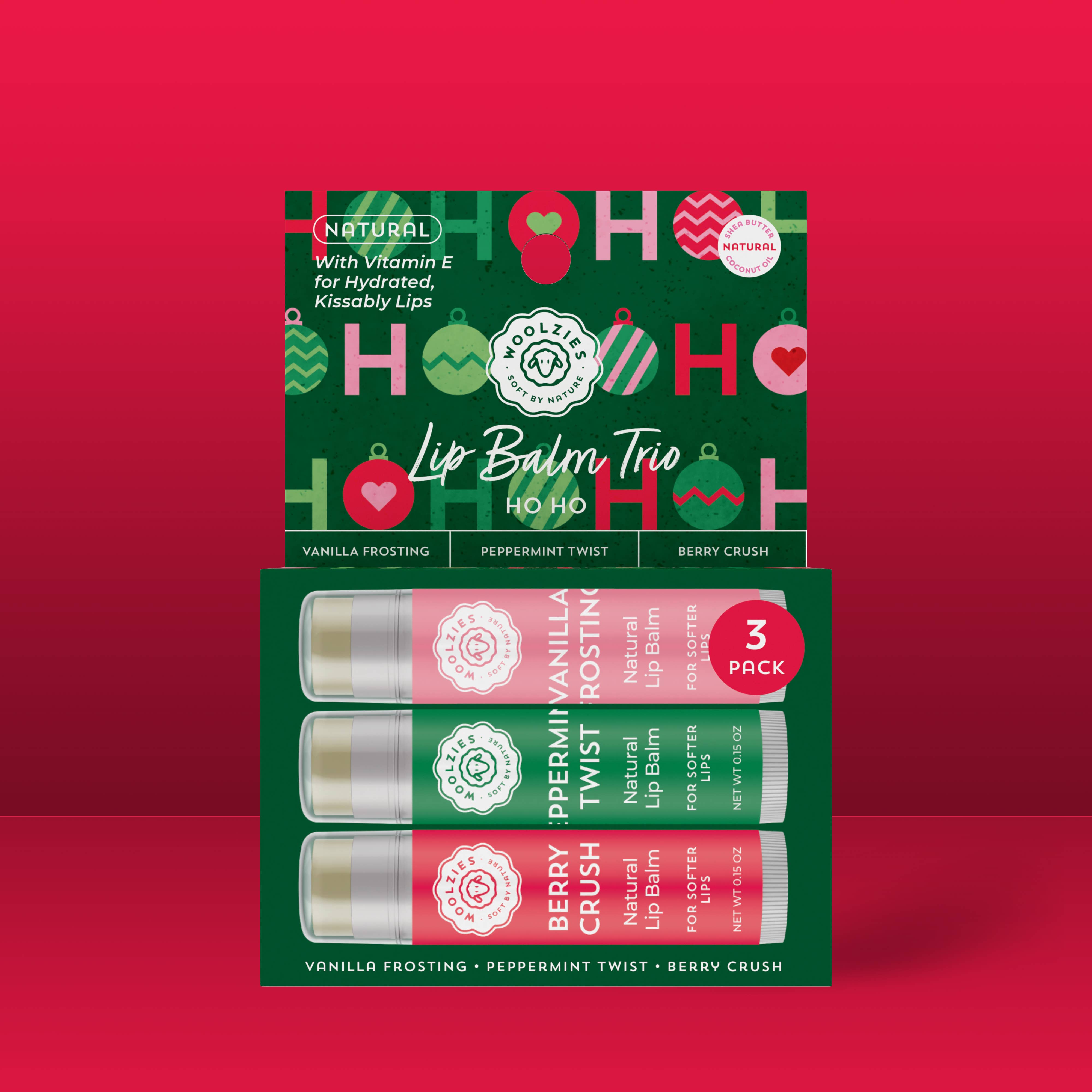 Woolzies Natural Shea Butter Lip Balm Trio – HO HO Holiday