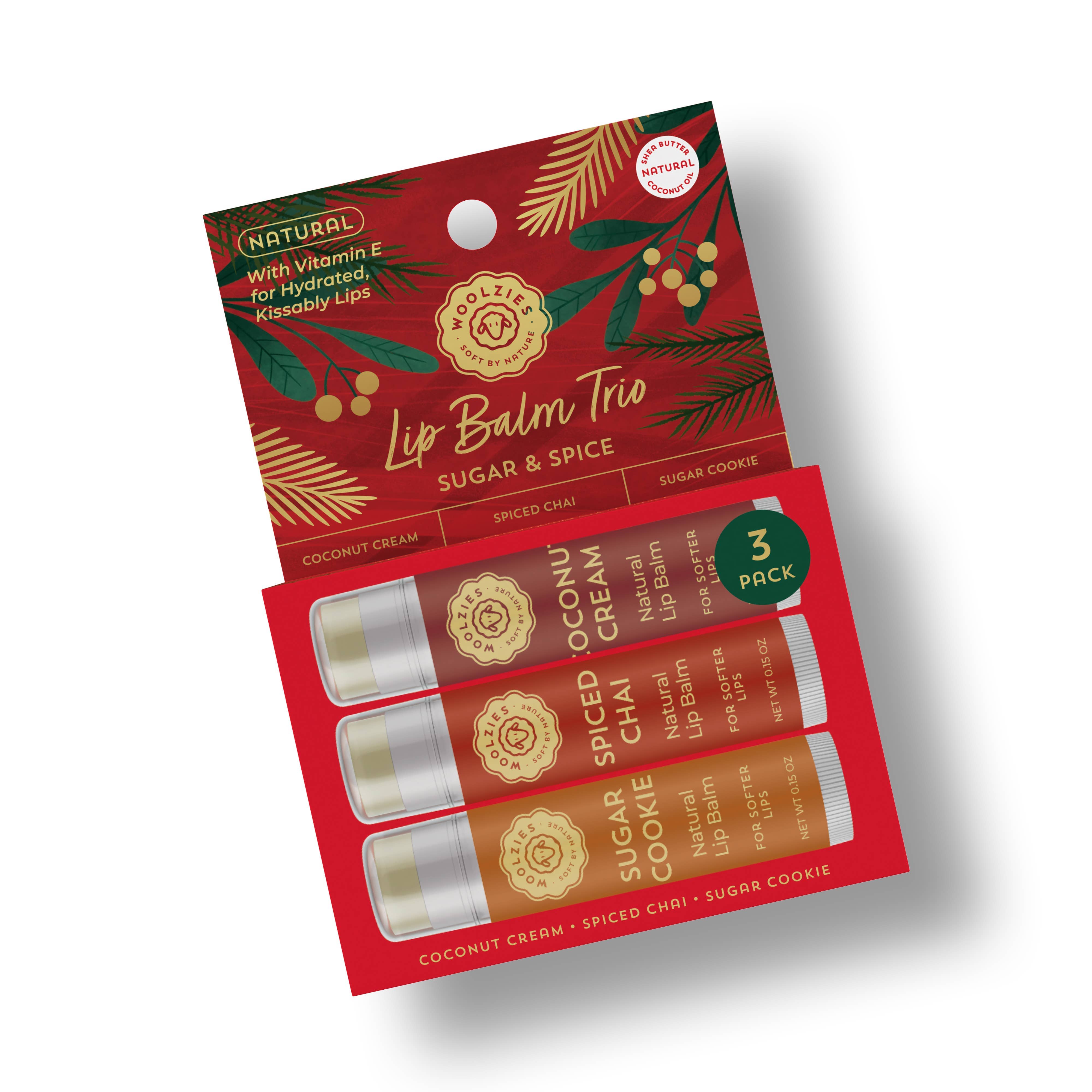Woolzies Natural Shea Butter Lip Balm Trio – Sugar & Spice