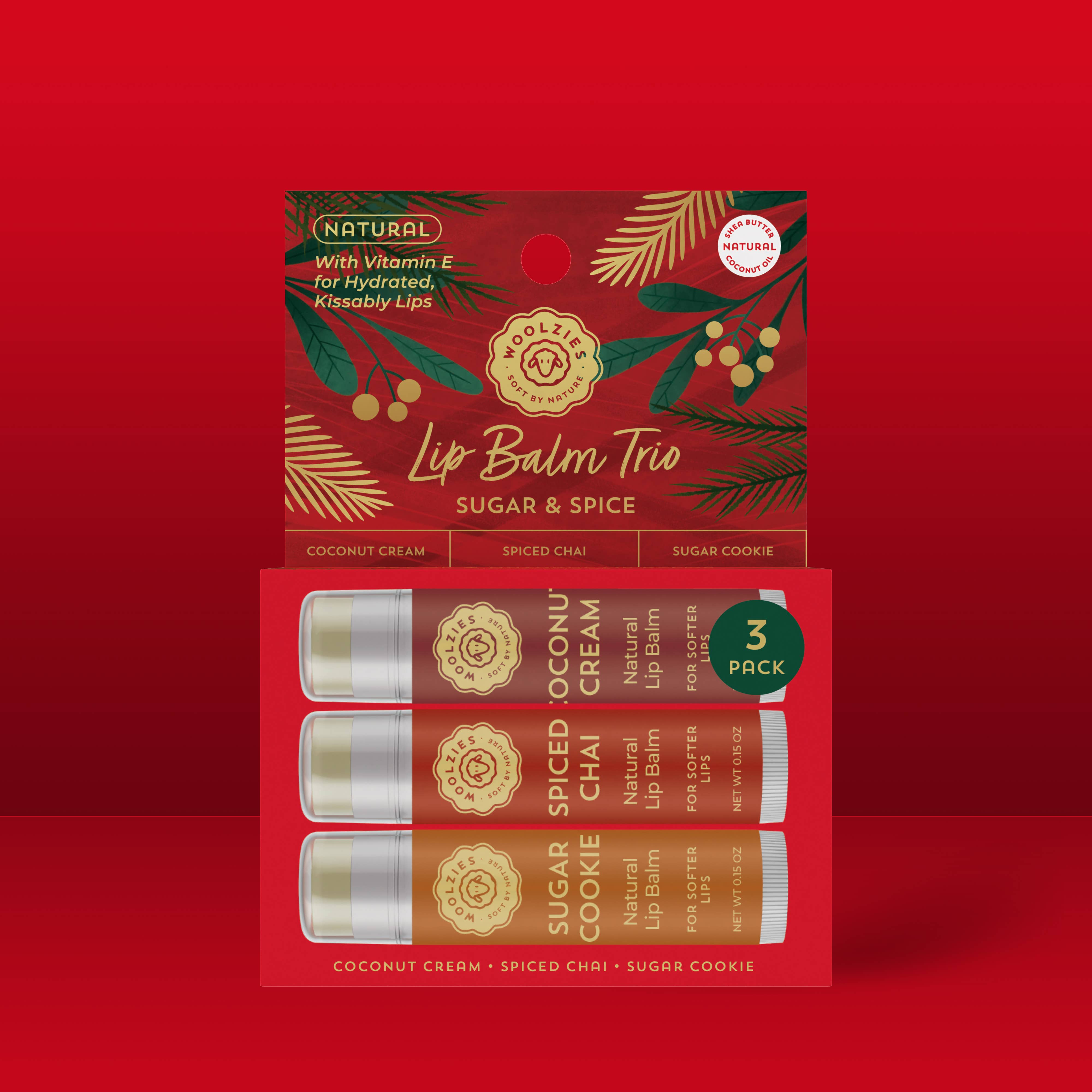 Woolzies Natural Shea Butter Lip Balm Trio – Sugar & Spice