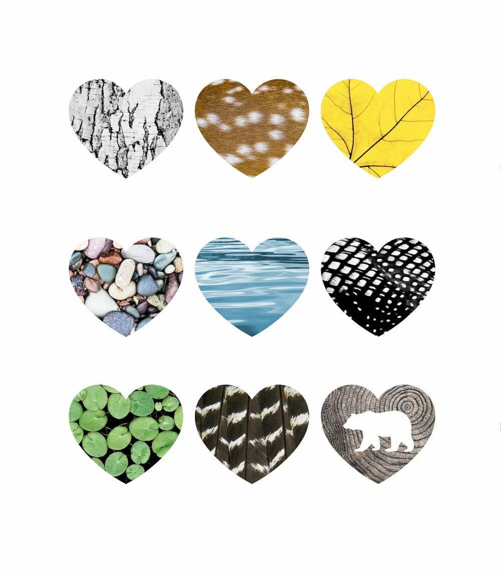 Nature Hearts Collage Art Print