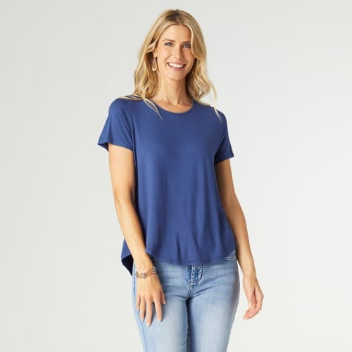 CoCo Carmen T-Shirt Navy Erin Pleat Back Tee