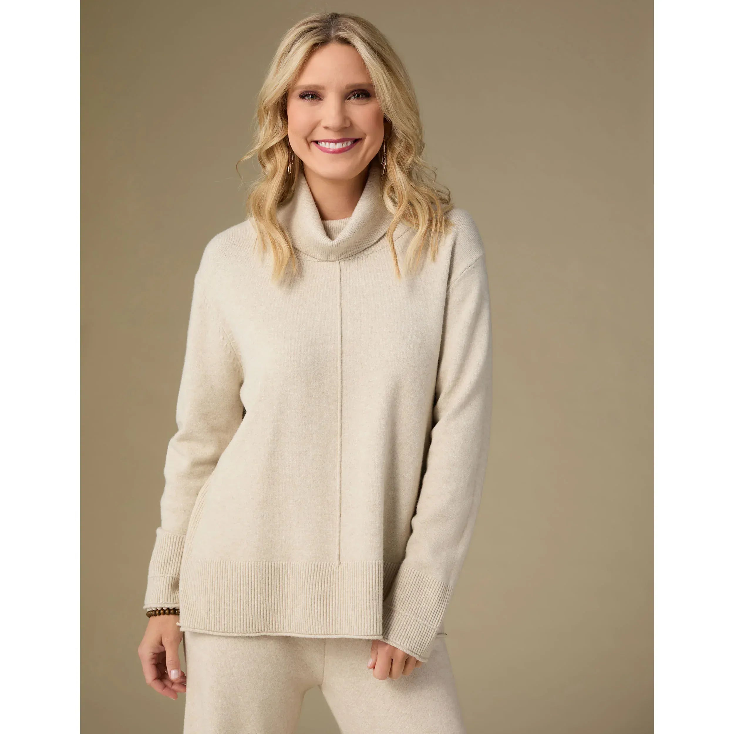 CoCo Carmen Sweater Oatmeal Heavenly-Luxe Cowl Neck with Rib Detail